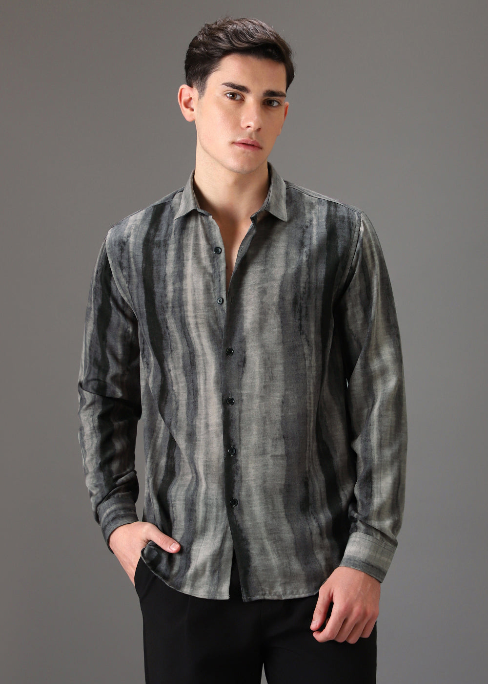 Grey Stripe Printed Shirt