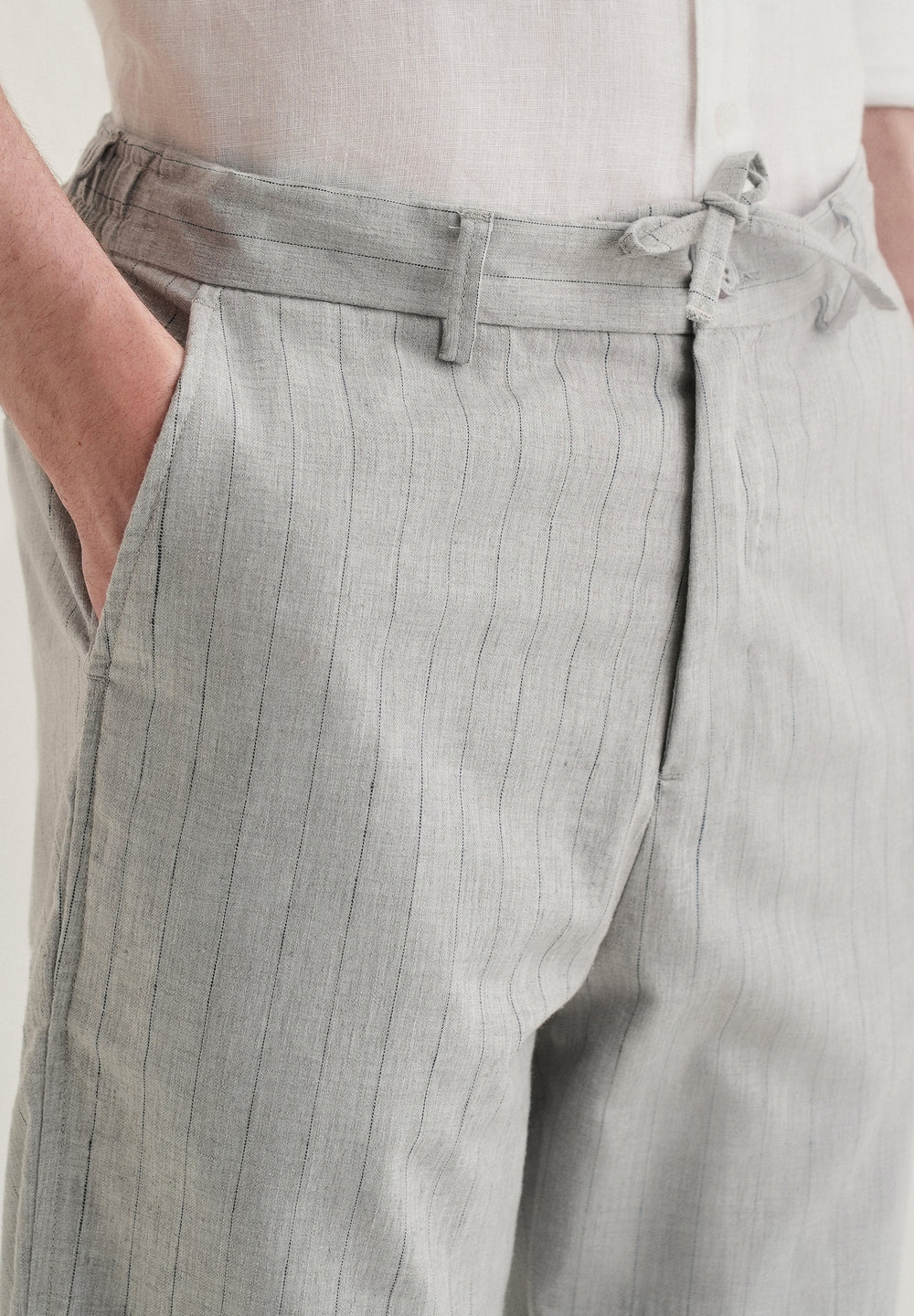 Grey Stripe Relaxed Linen Trousers
