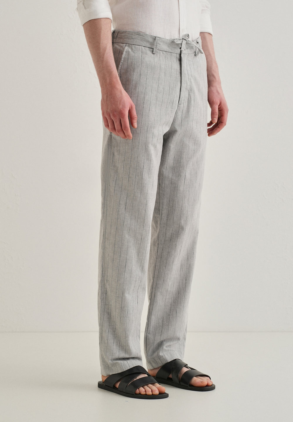 Grey Stripe Relaxed Linen Trousers