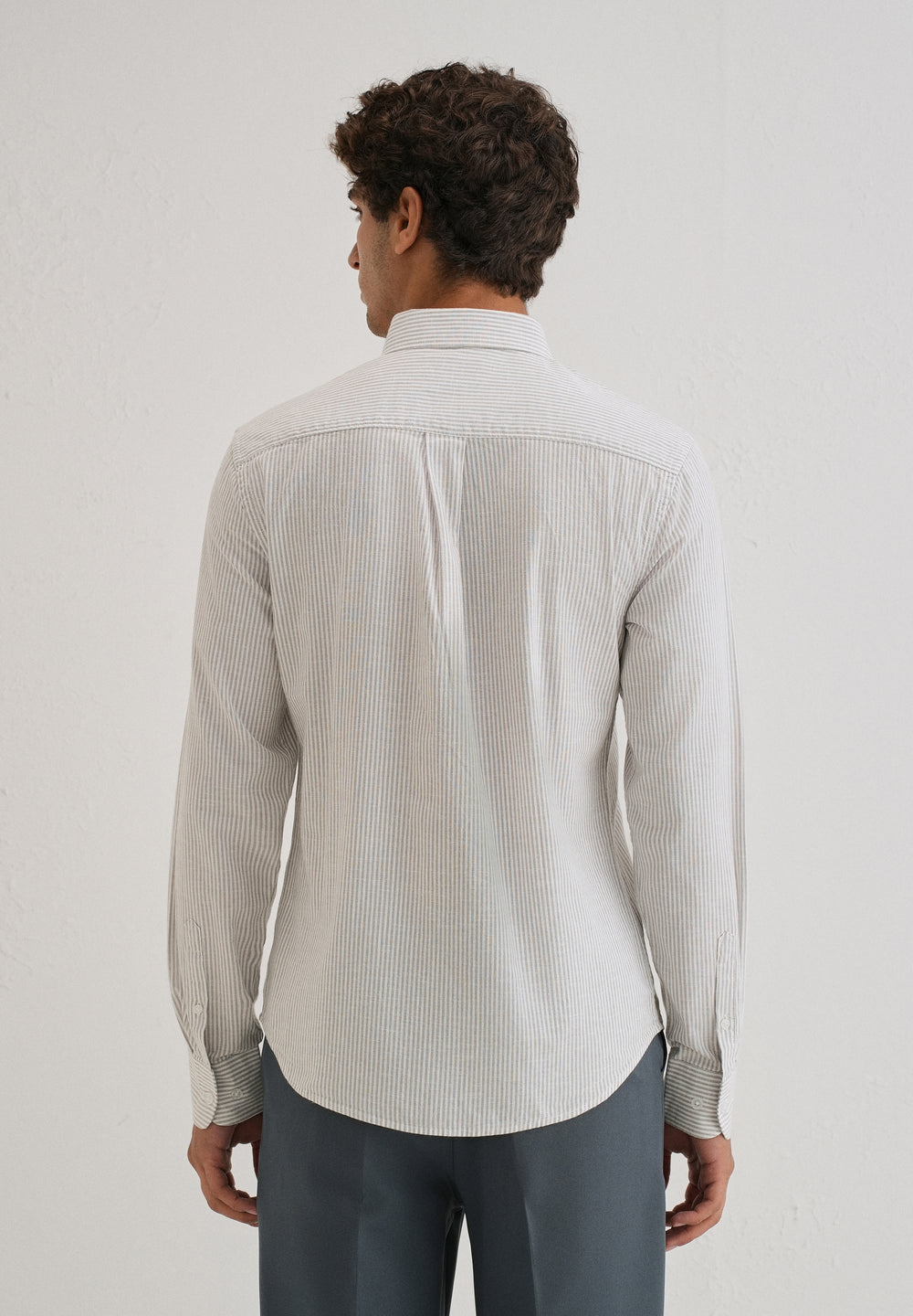 Grey Striped Cotton Linen Shirt