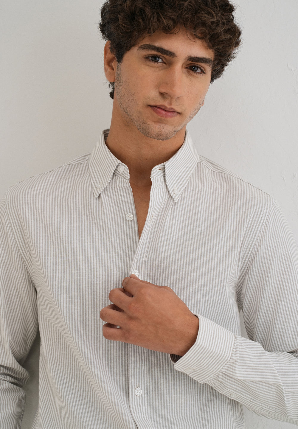 Grey Striped Cotton Linen Shirt