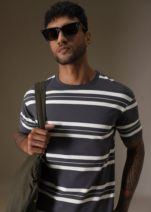 Grey Striped Regular T-shirt