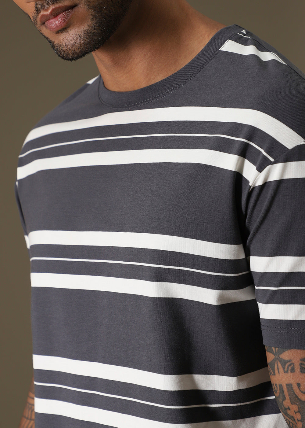 Grey Striped Regular T-shirt