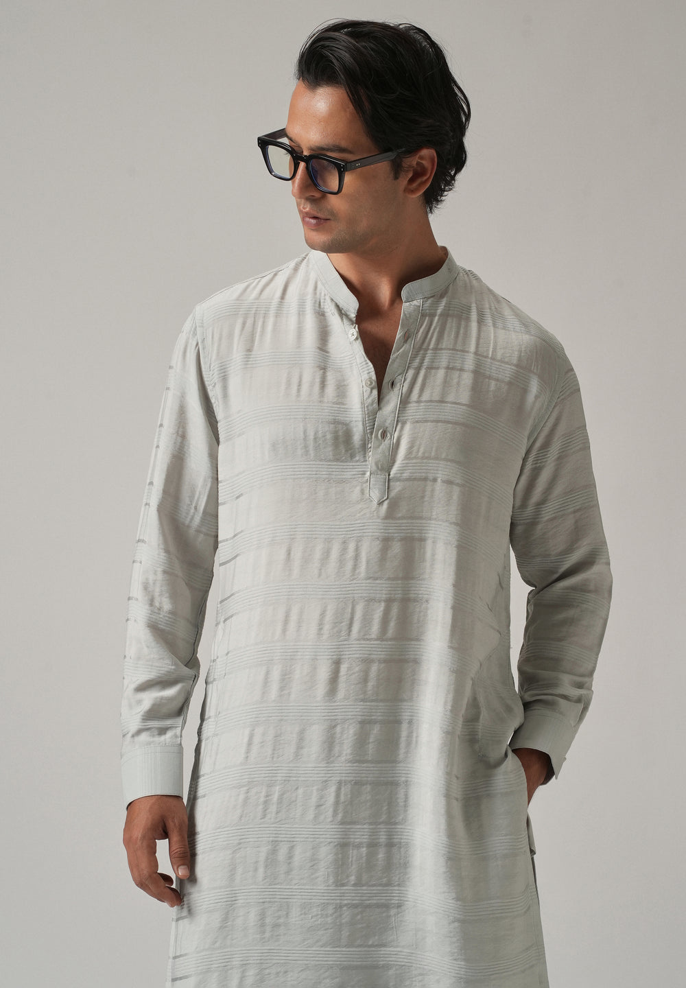Light Grey Nylon Subtle Stripe Kurta
