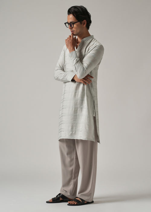 Light Grey Nylon Subtle Stripe Kurta