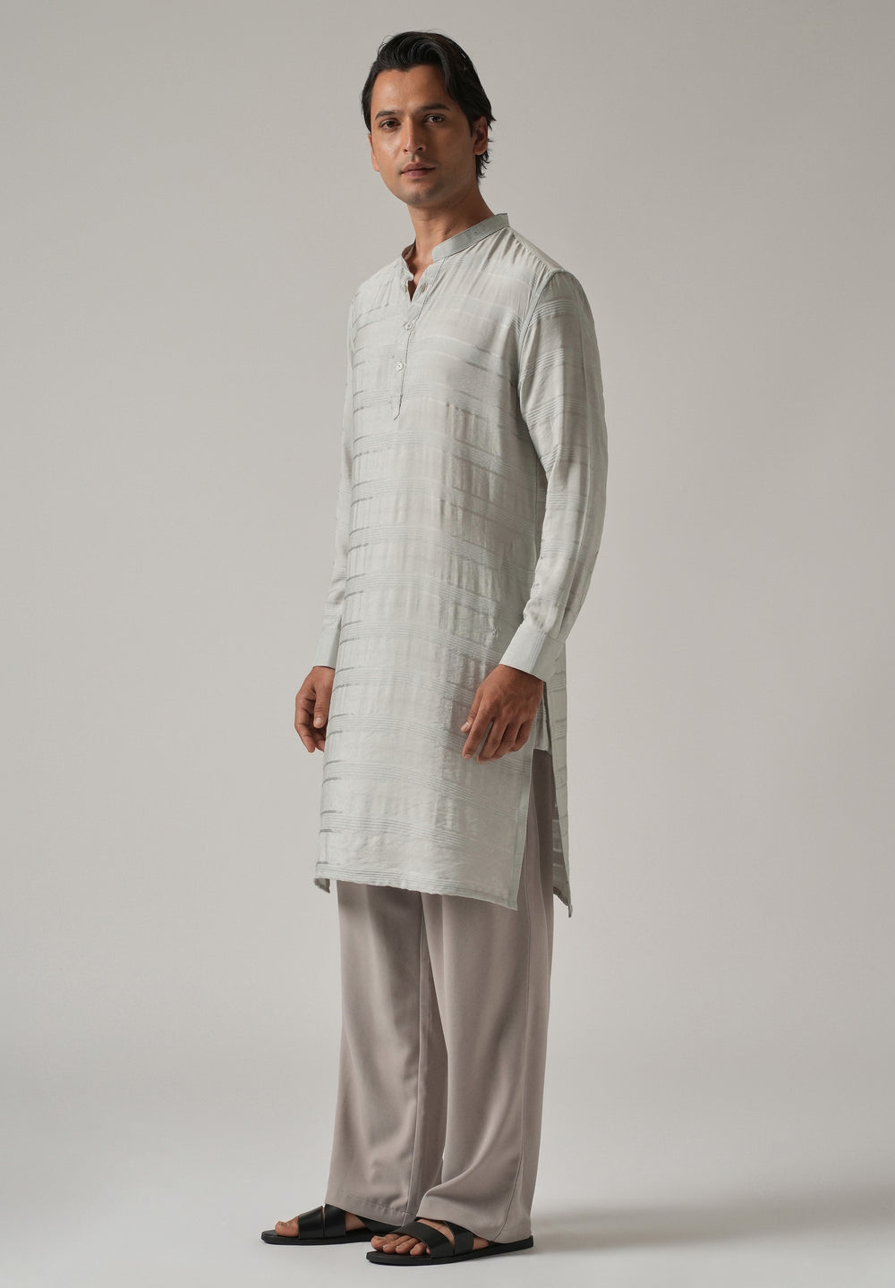 Light Grey Nylon Subtle Stripe Kurta