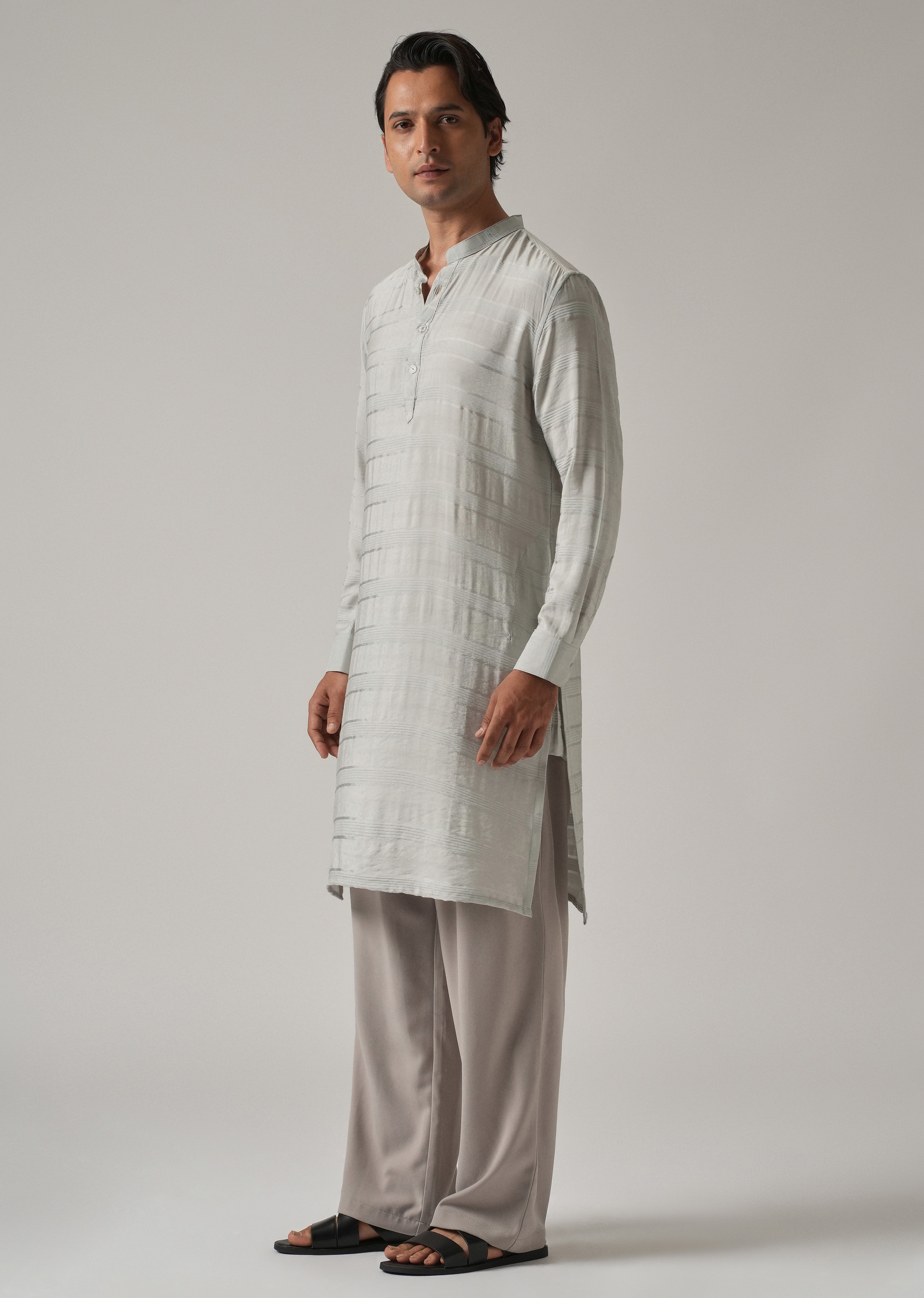 Light Grey Nylon Subtle Stripe Kurta