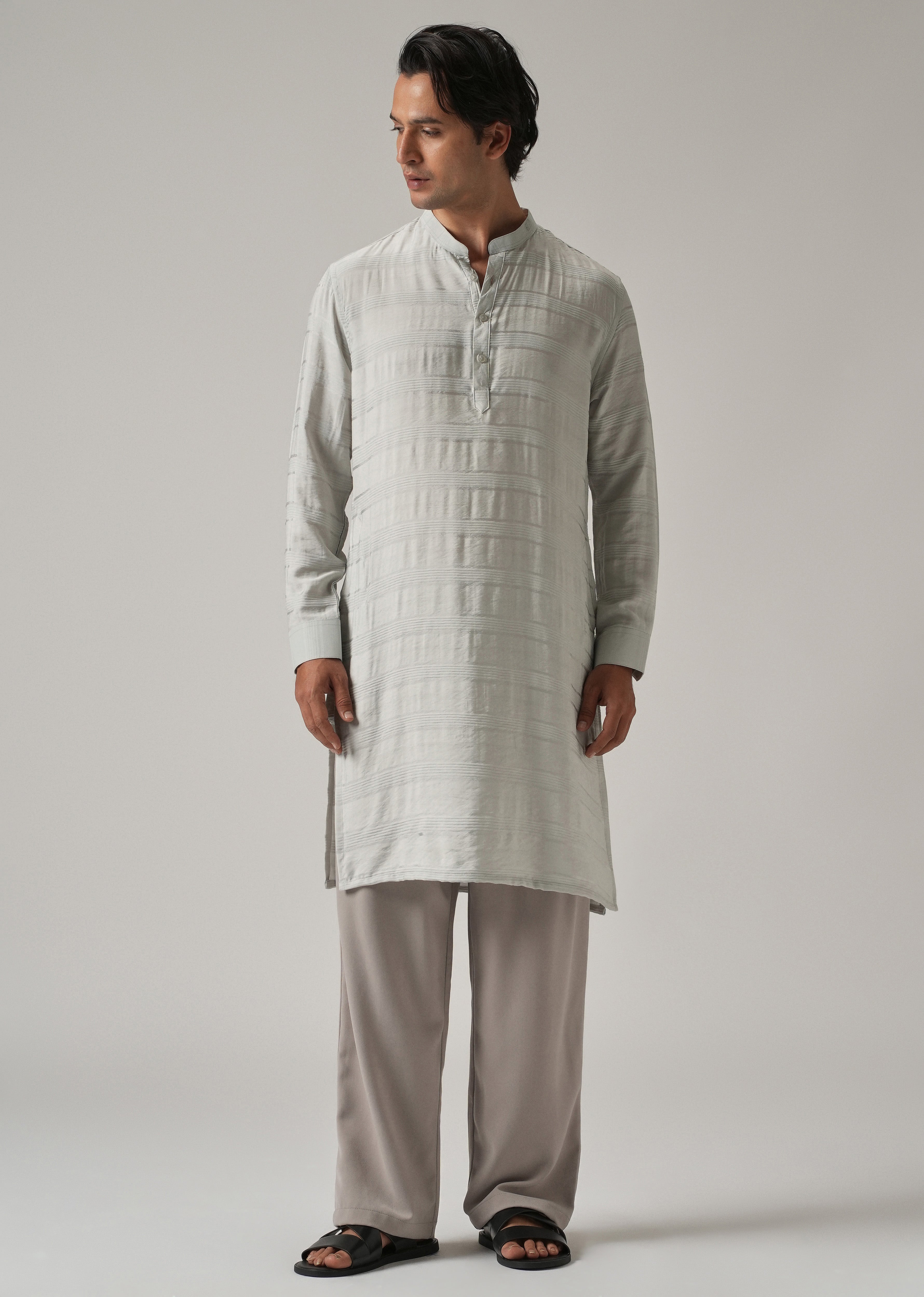 Light Grey Nylon Subtle Stripe Kurta