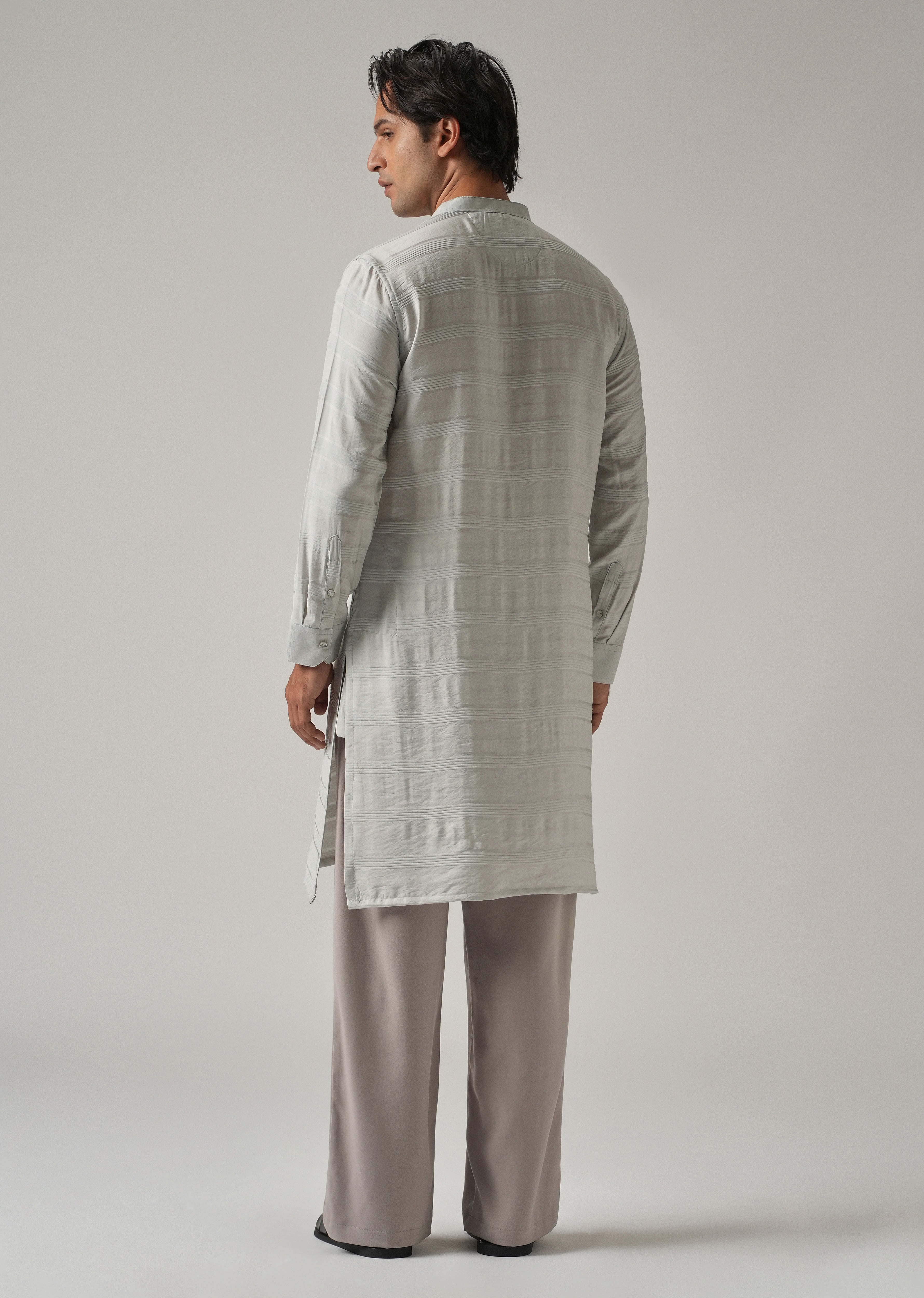 Light Grey Nylon Subtle Stripe Kurta