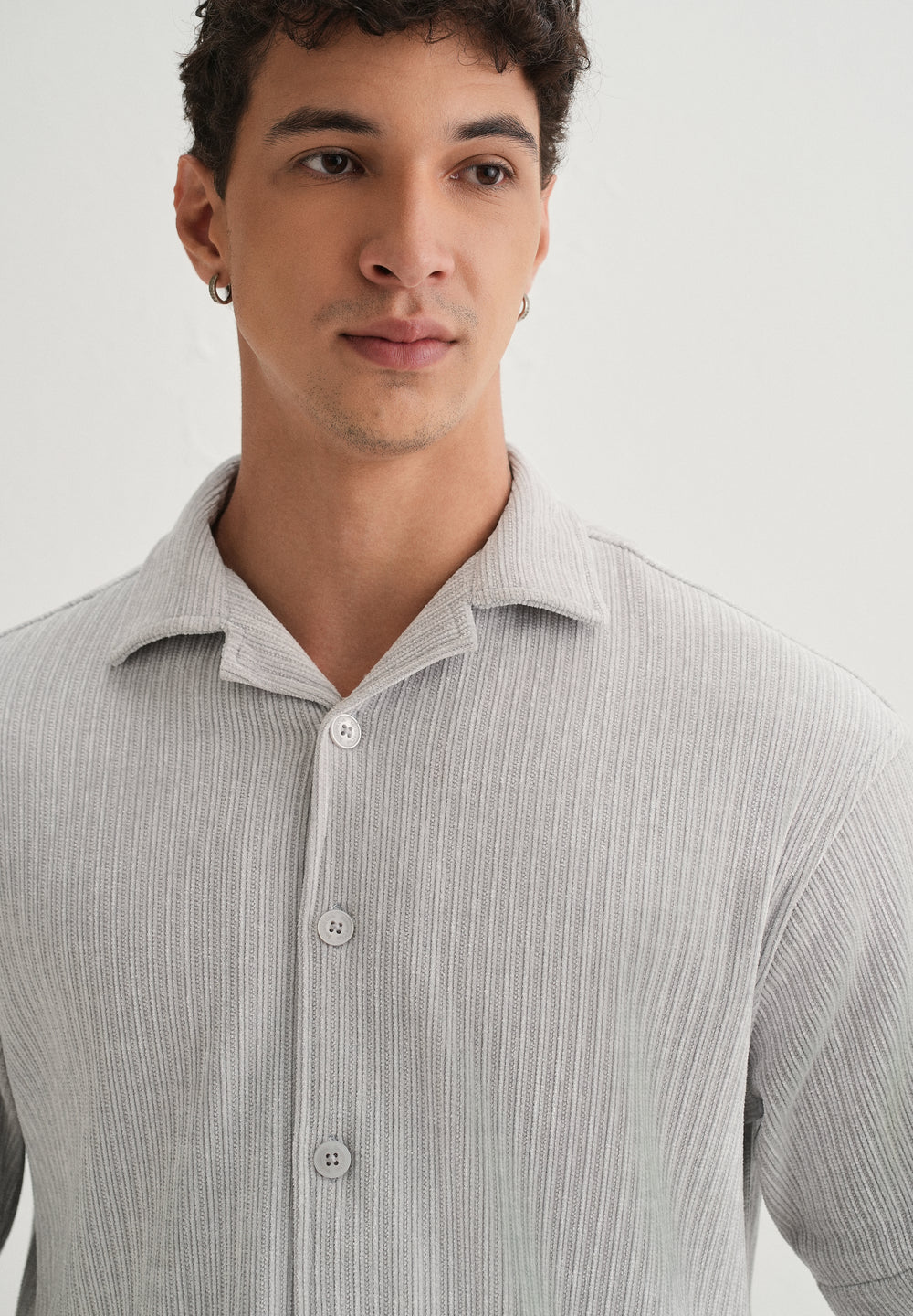 Grey Suede Knit Half Sleeve Shirt