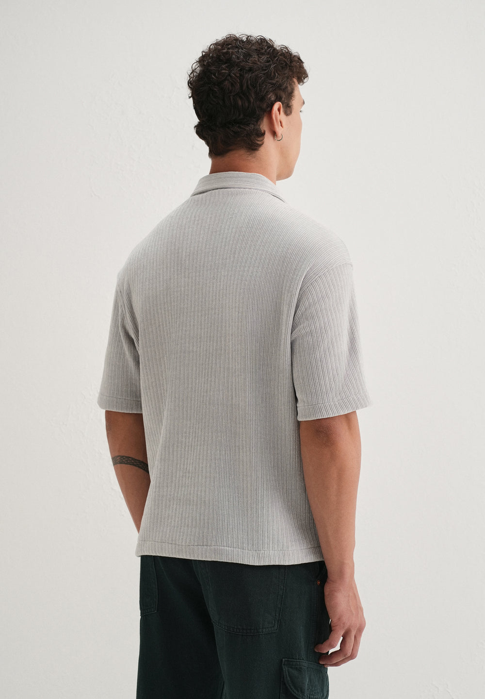 Grey Suede Knit Half Sleeve Shirt