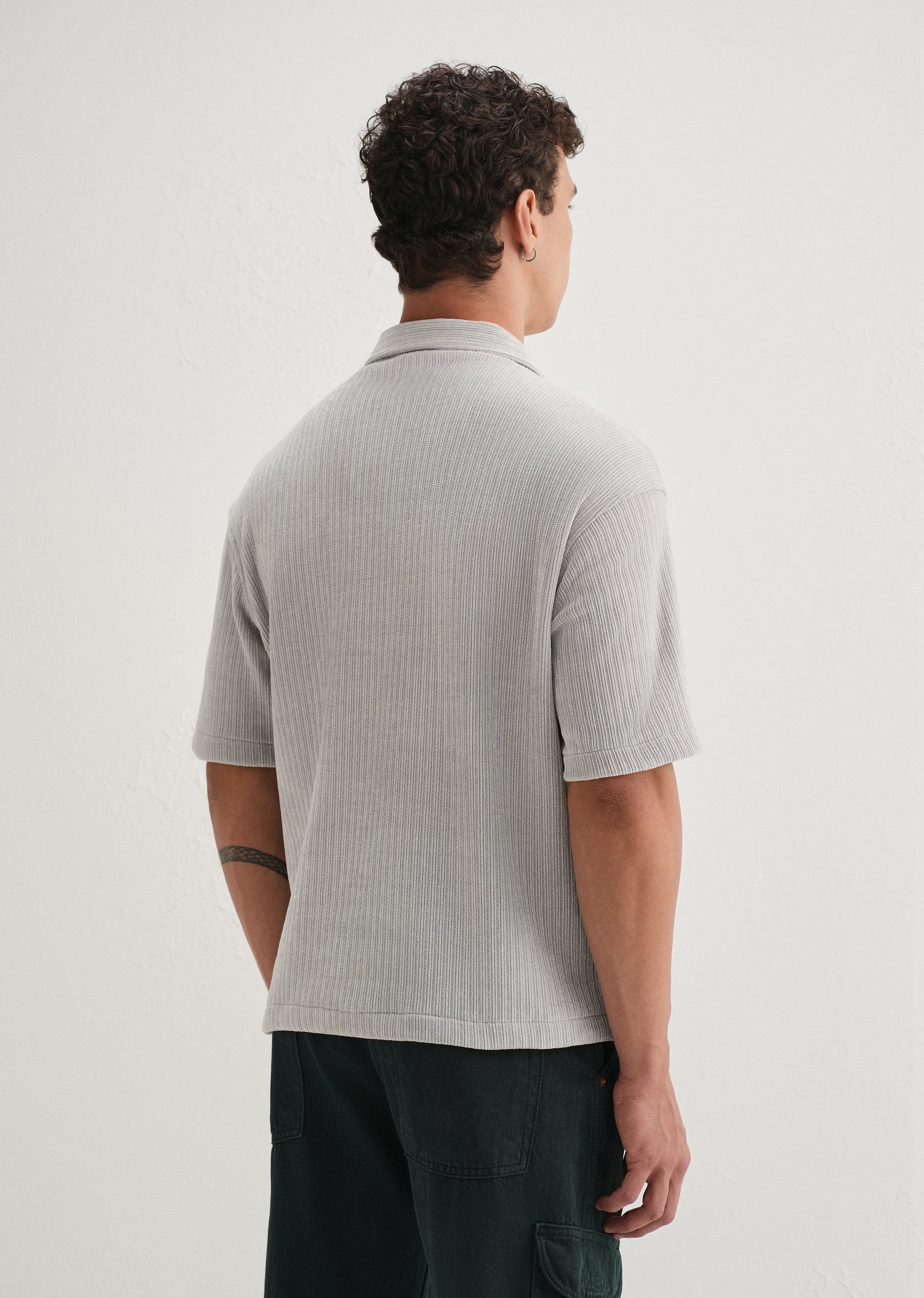 Grey Suede Knit Half Sleeve Shirt