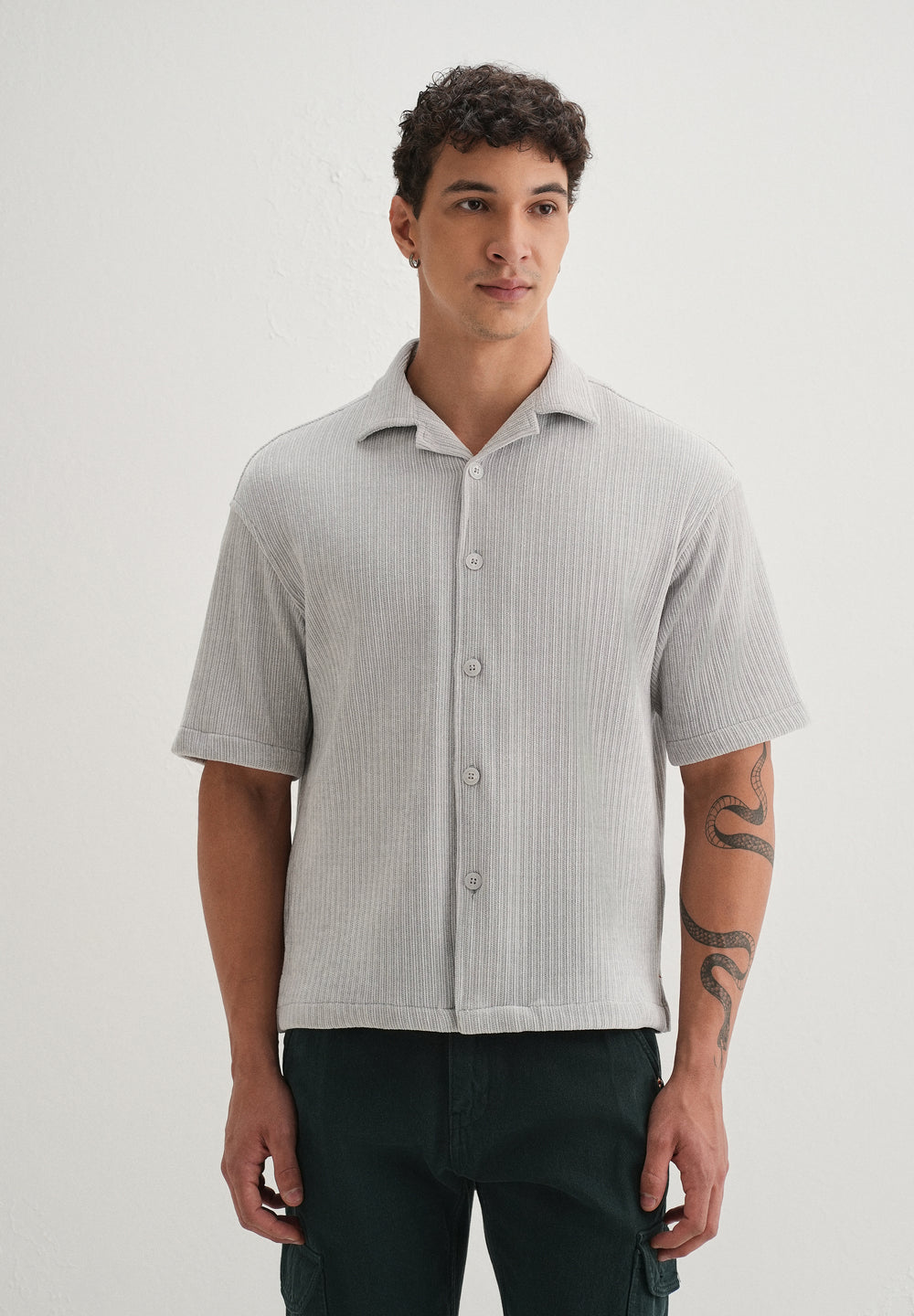 Grey Suede Knit Half Sleeve Shirt