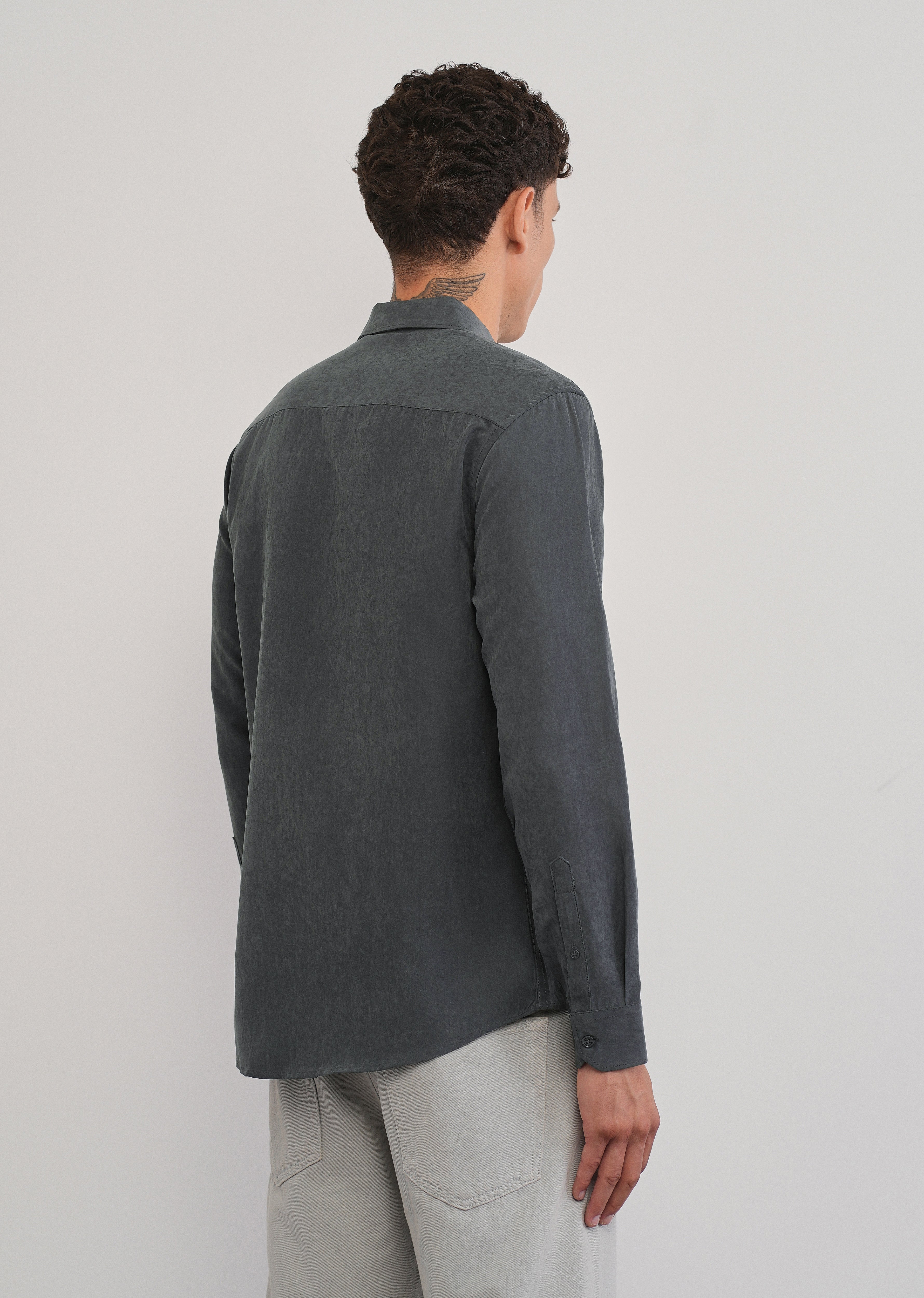 Grey Suede Plain Shirt