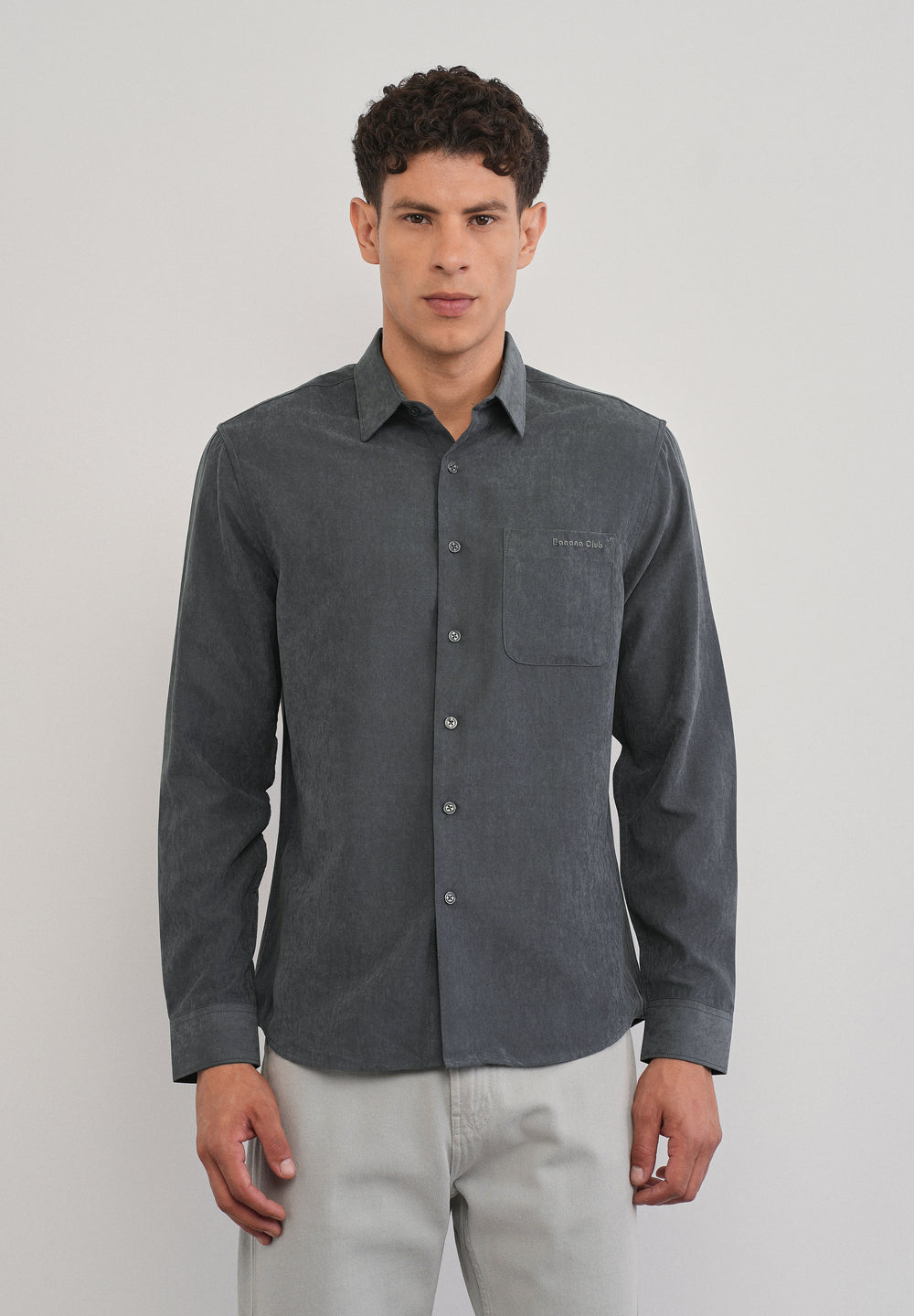 Grey Suede Plain Shirt