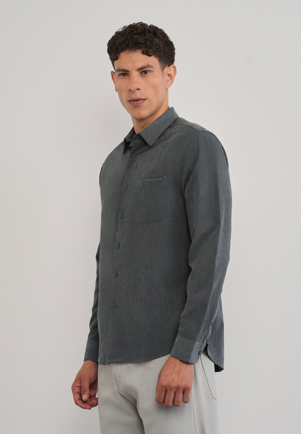Grey Suede Plain Shirt