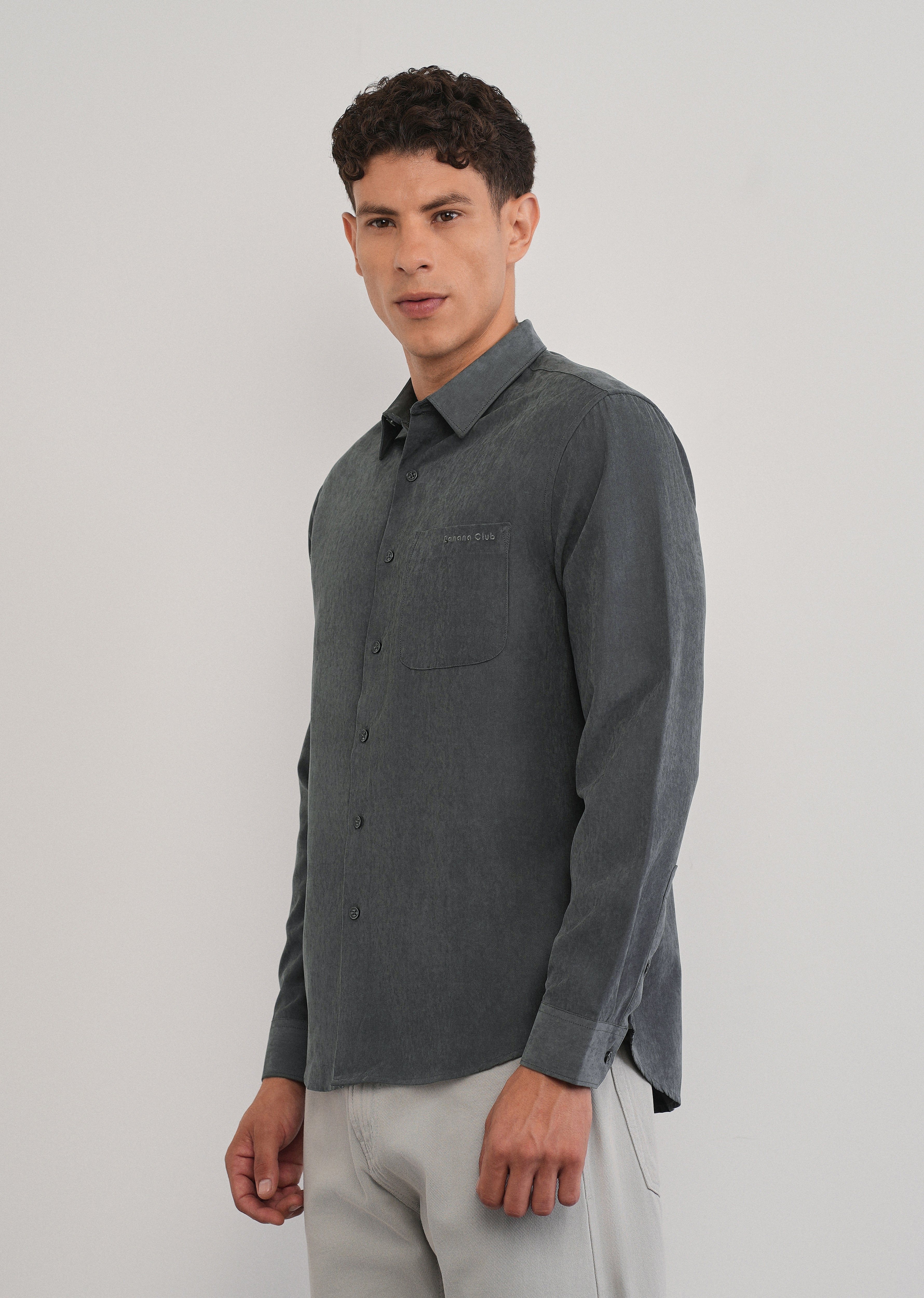 Grey Suede Plain Shirt