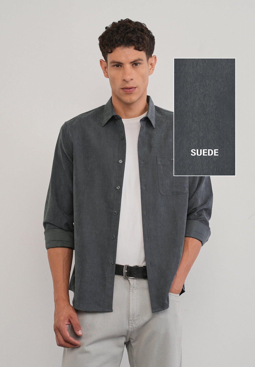 Grey Suede Plain Shirt