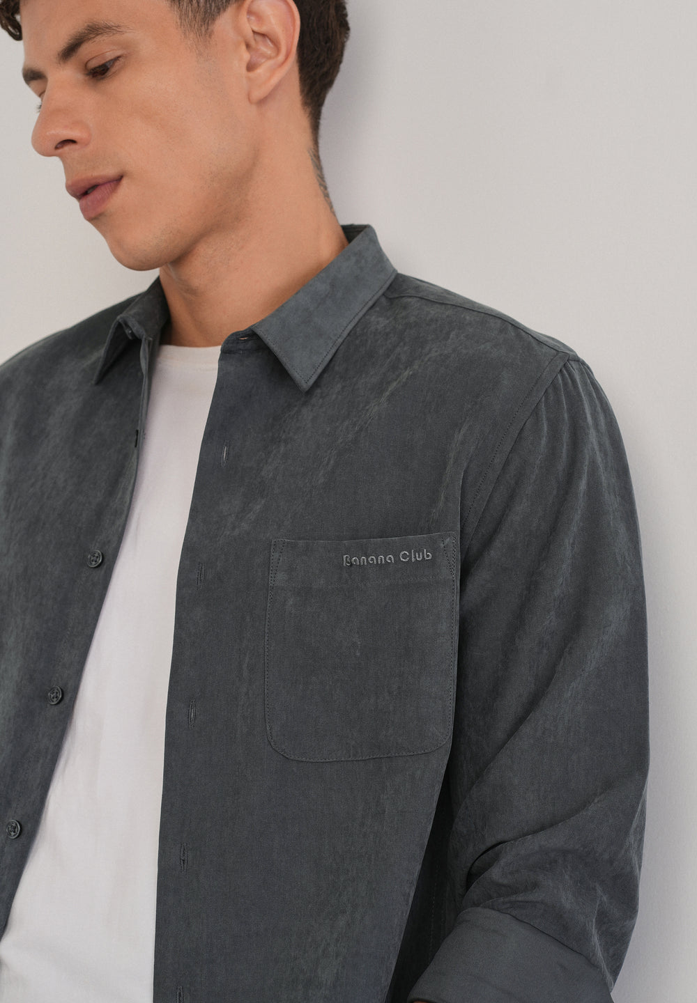 Grey Suede Plain Shirt