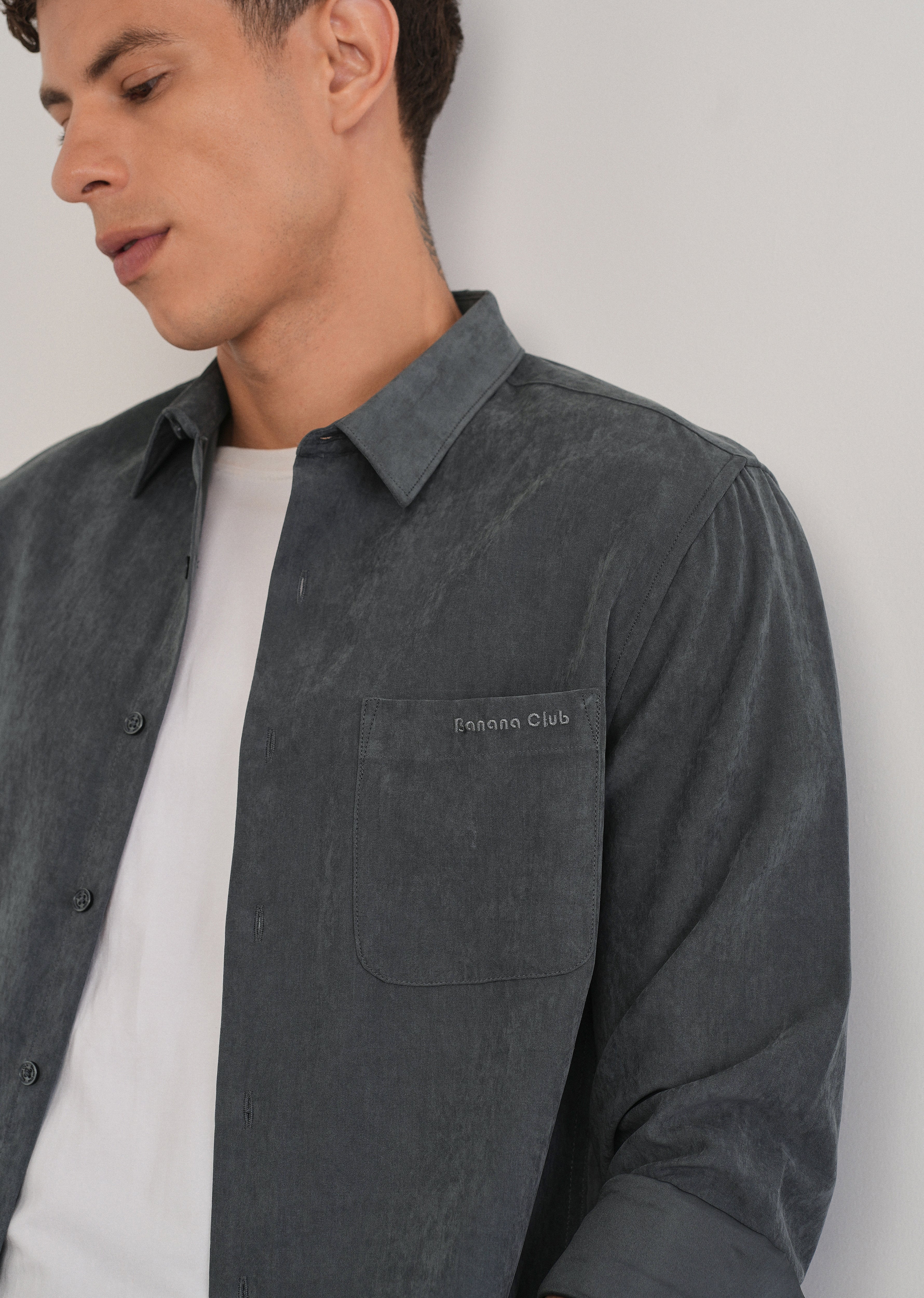 Grey Suede Plain Shirt