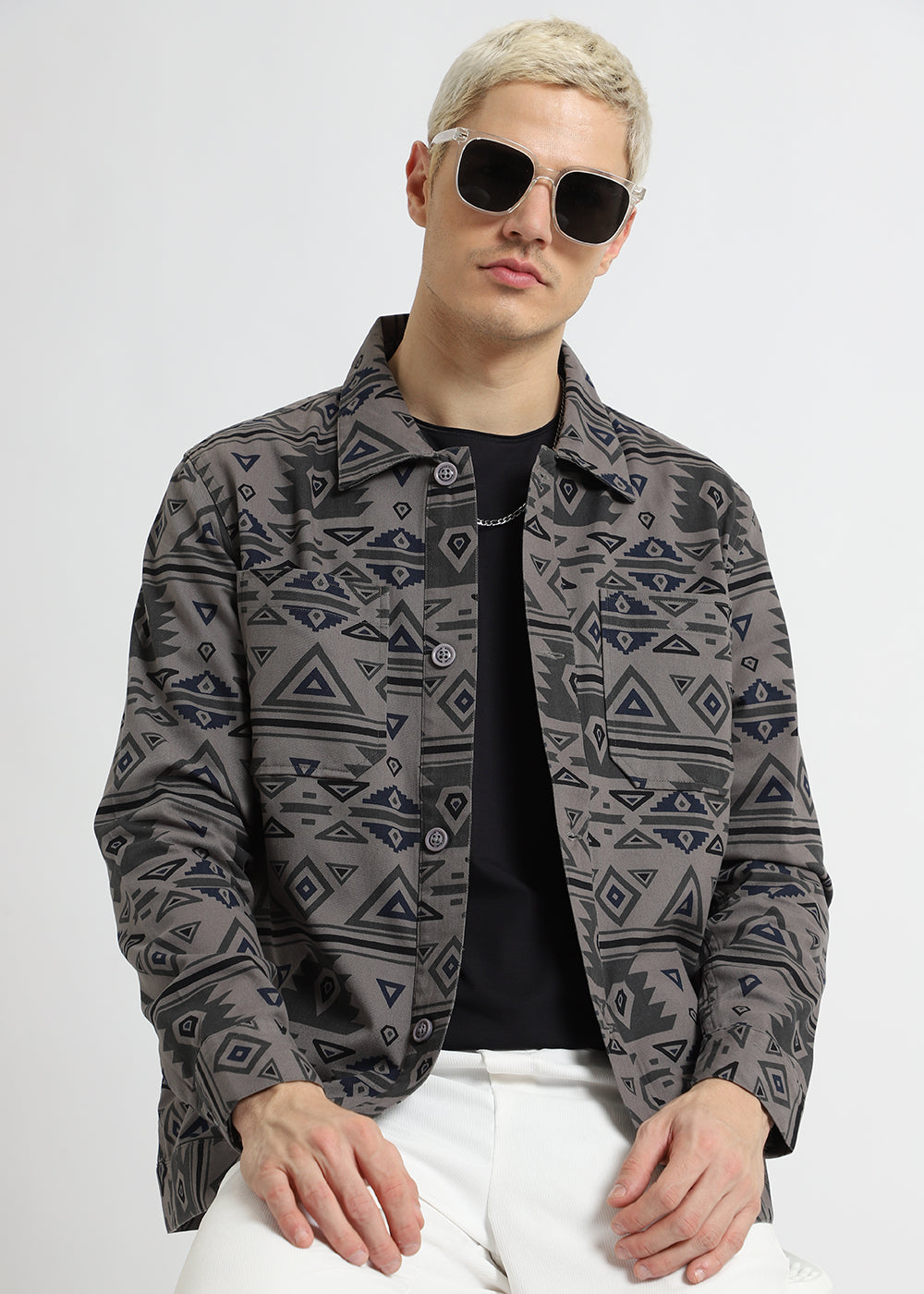 Geometric Cement Grey Summer Jacket