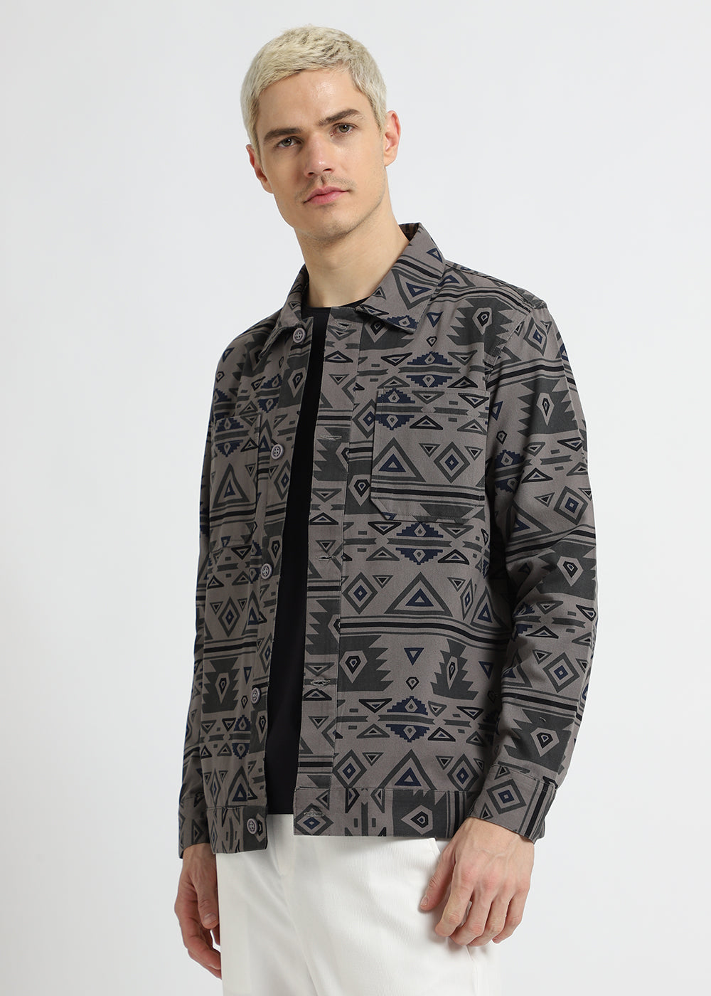 Geometric Cement Grey Summer Jacket