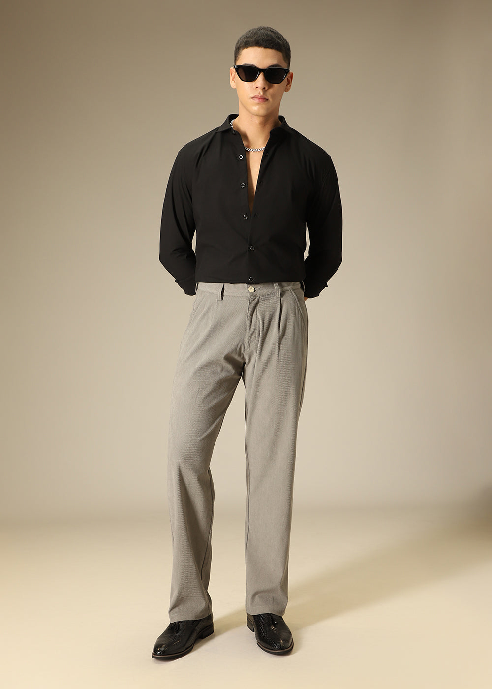 Grey Textured Corduroy Pant