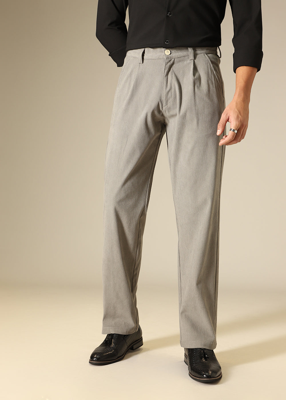 Grey Textured Corduroy Pant