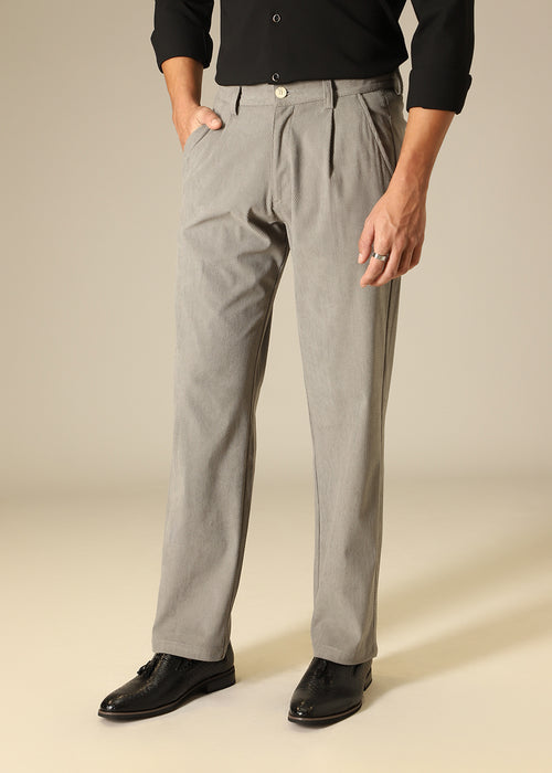 Grey Textured Corduroy Pant