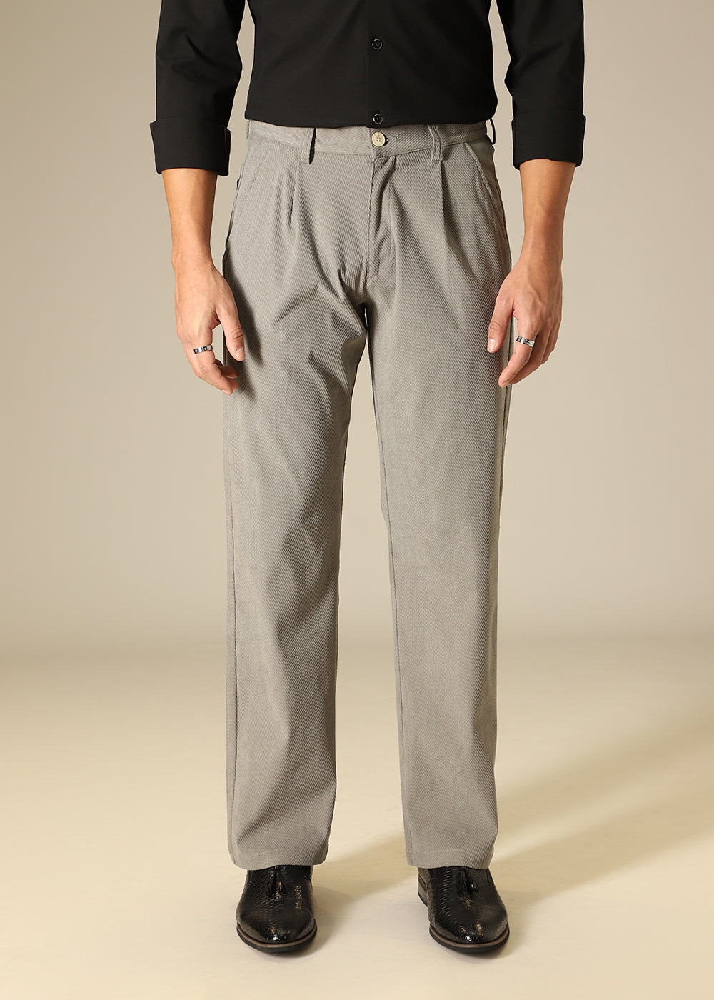 Grey Textured Corduroy Pant