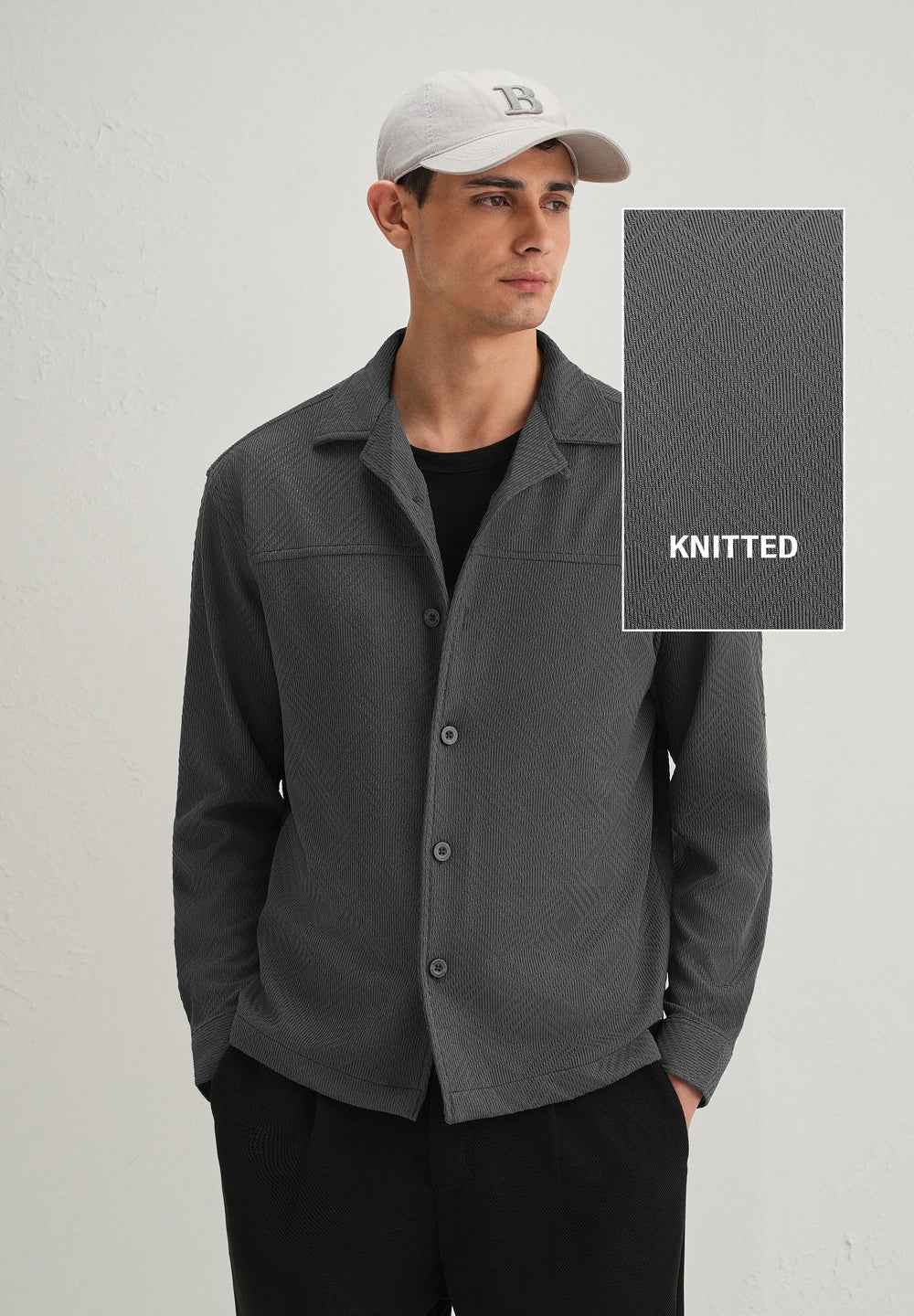 Grey Textured Knit Shacket