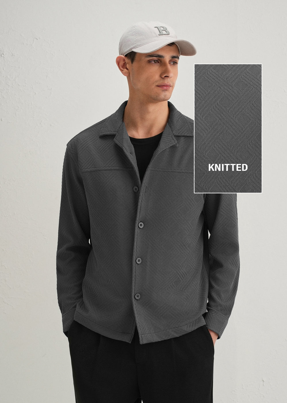Grey Textured Knit Shacket