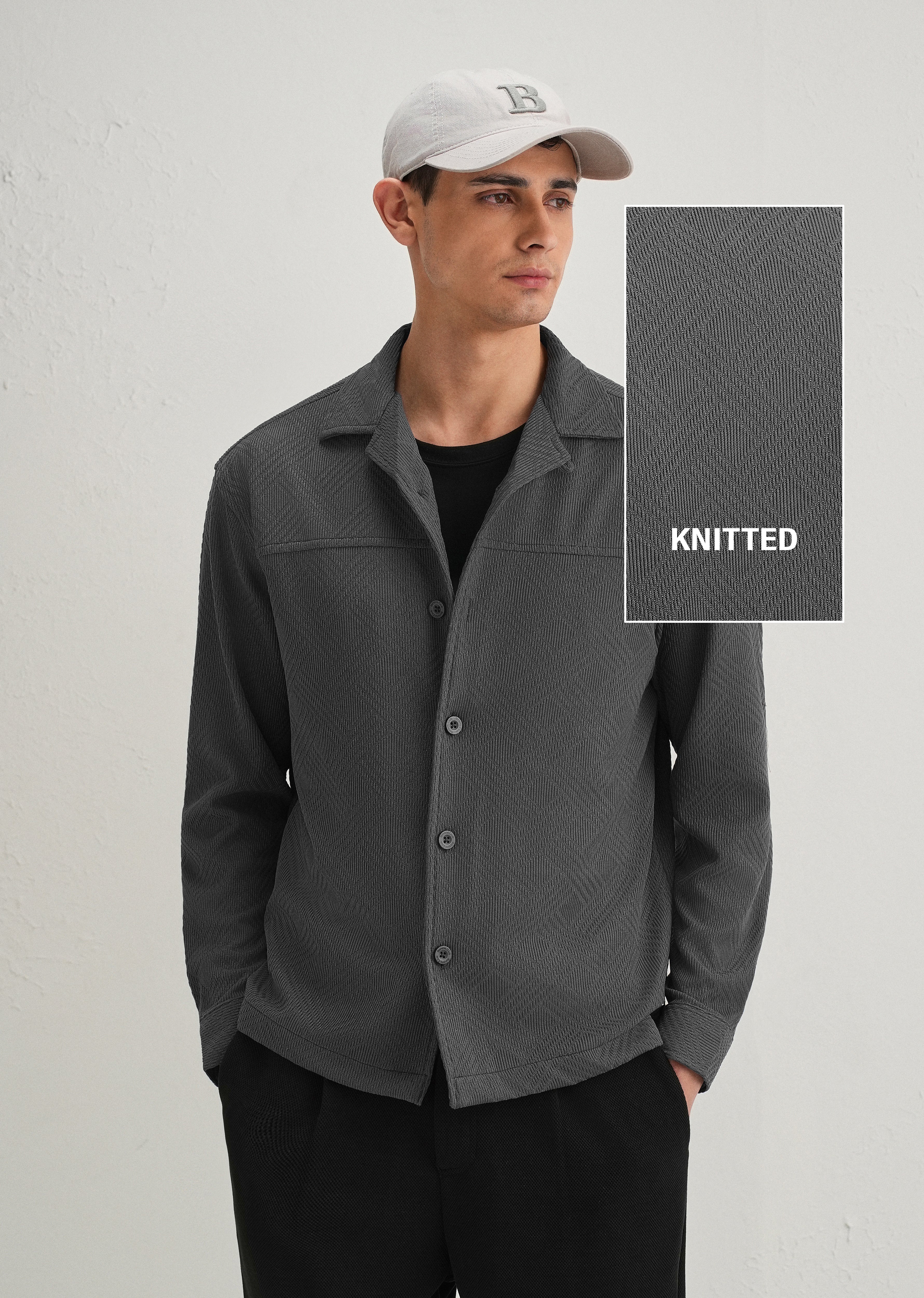 Grey Textured Knit Shacket