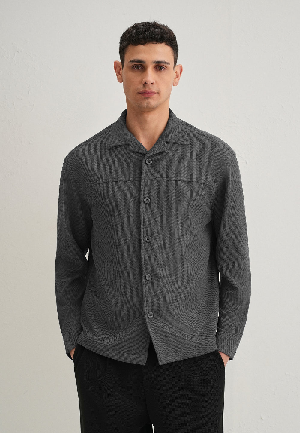 Grey Textured Knit Shacket