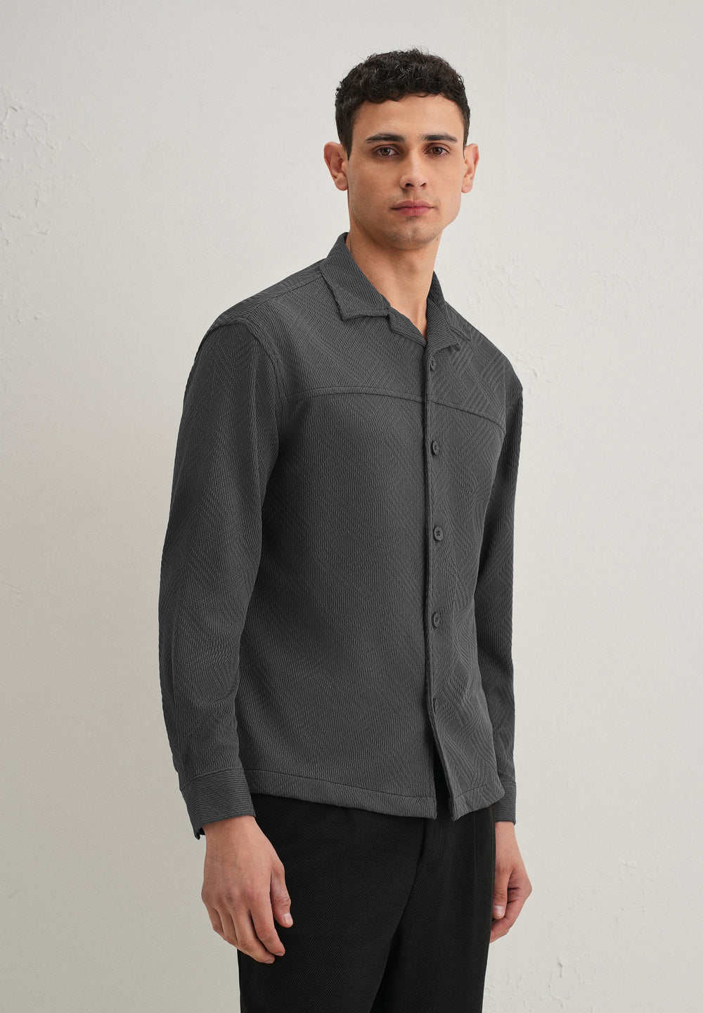 Grey Textured Knit Shacket