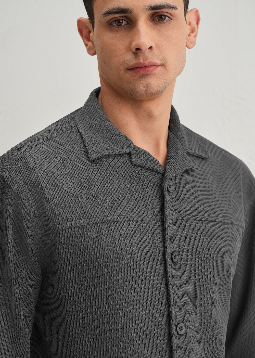 Grey Textured Knit Shacket