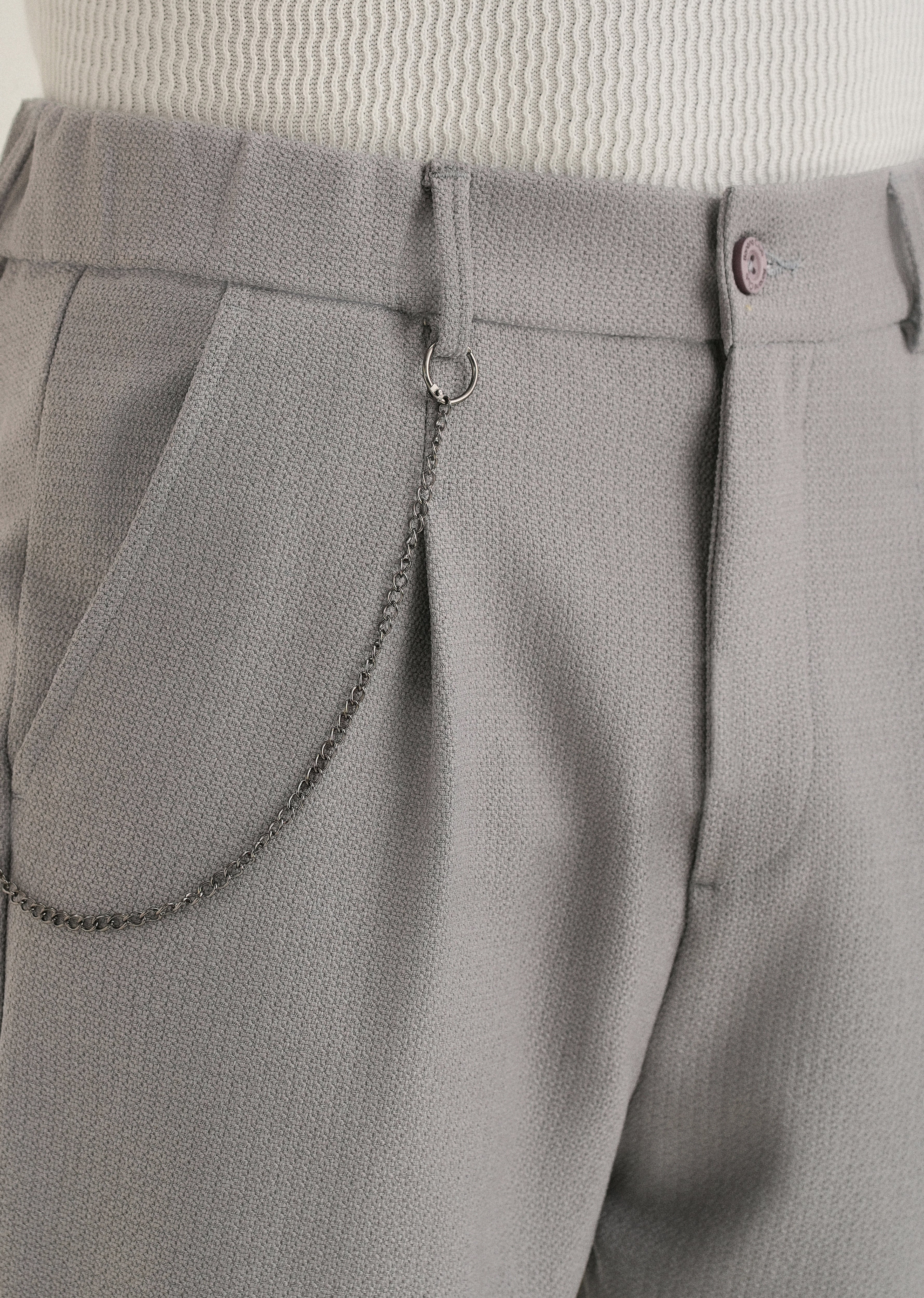 Grey Textured Korean Pant