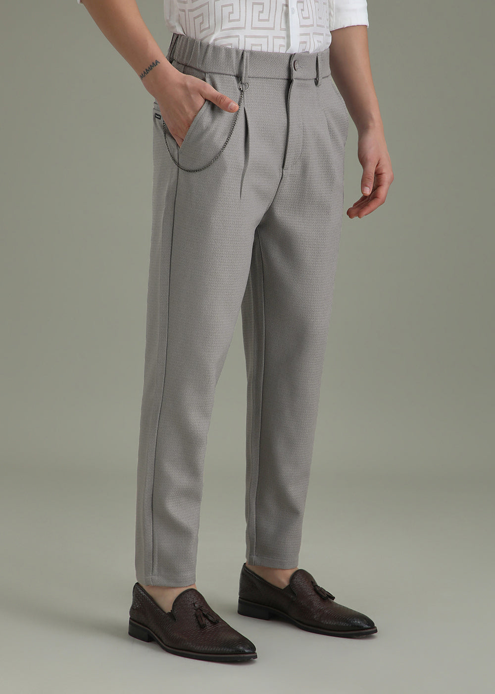 Grey Textured Korean Pant