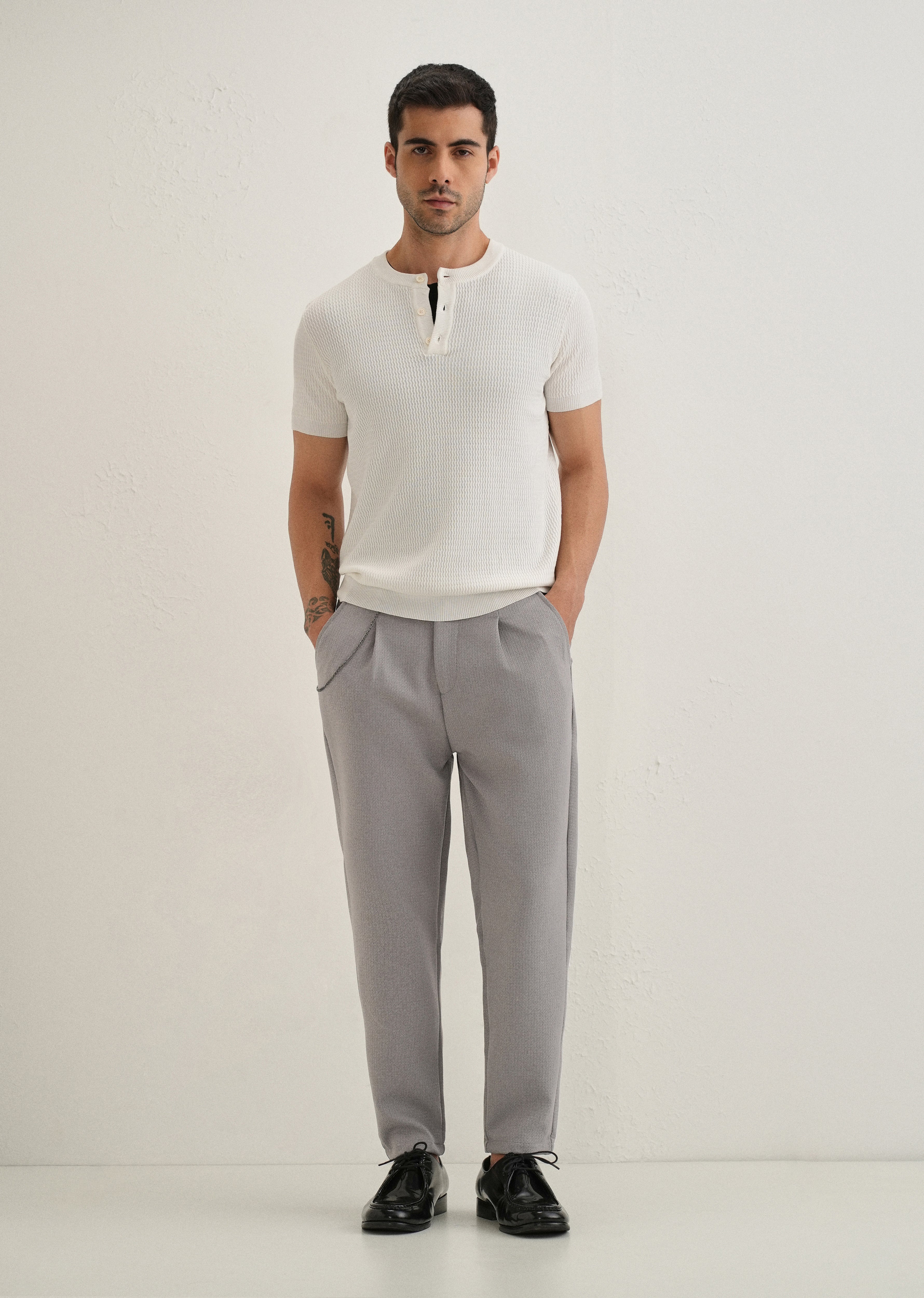 Grey Textured Korean Pant