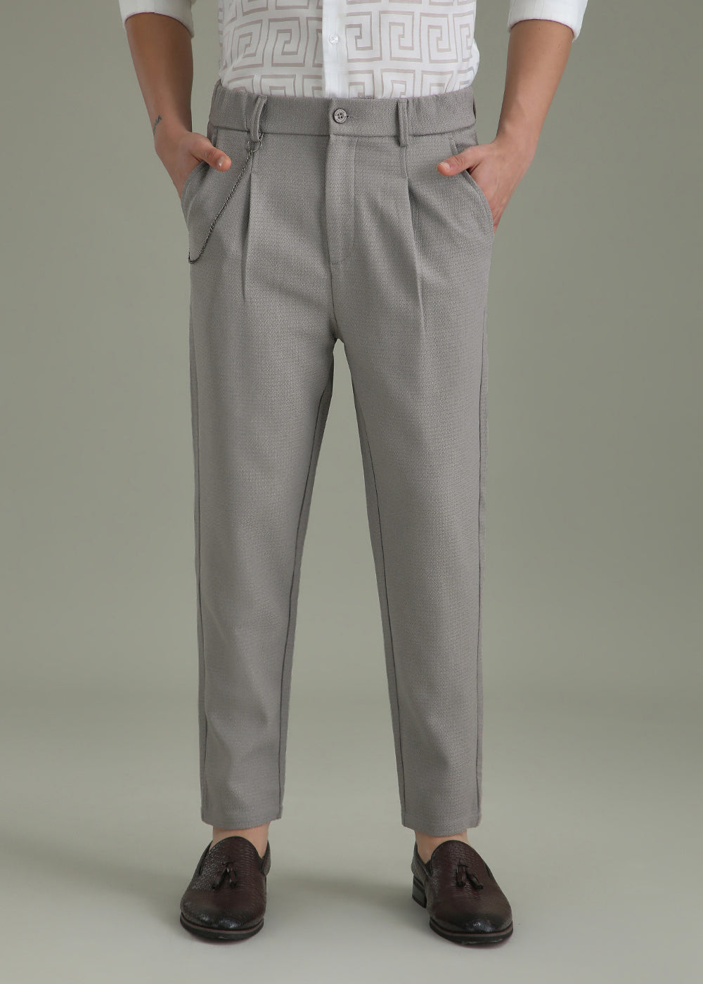 Grey Textured Korean Pant