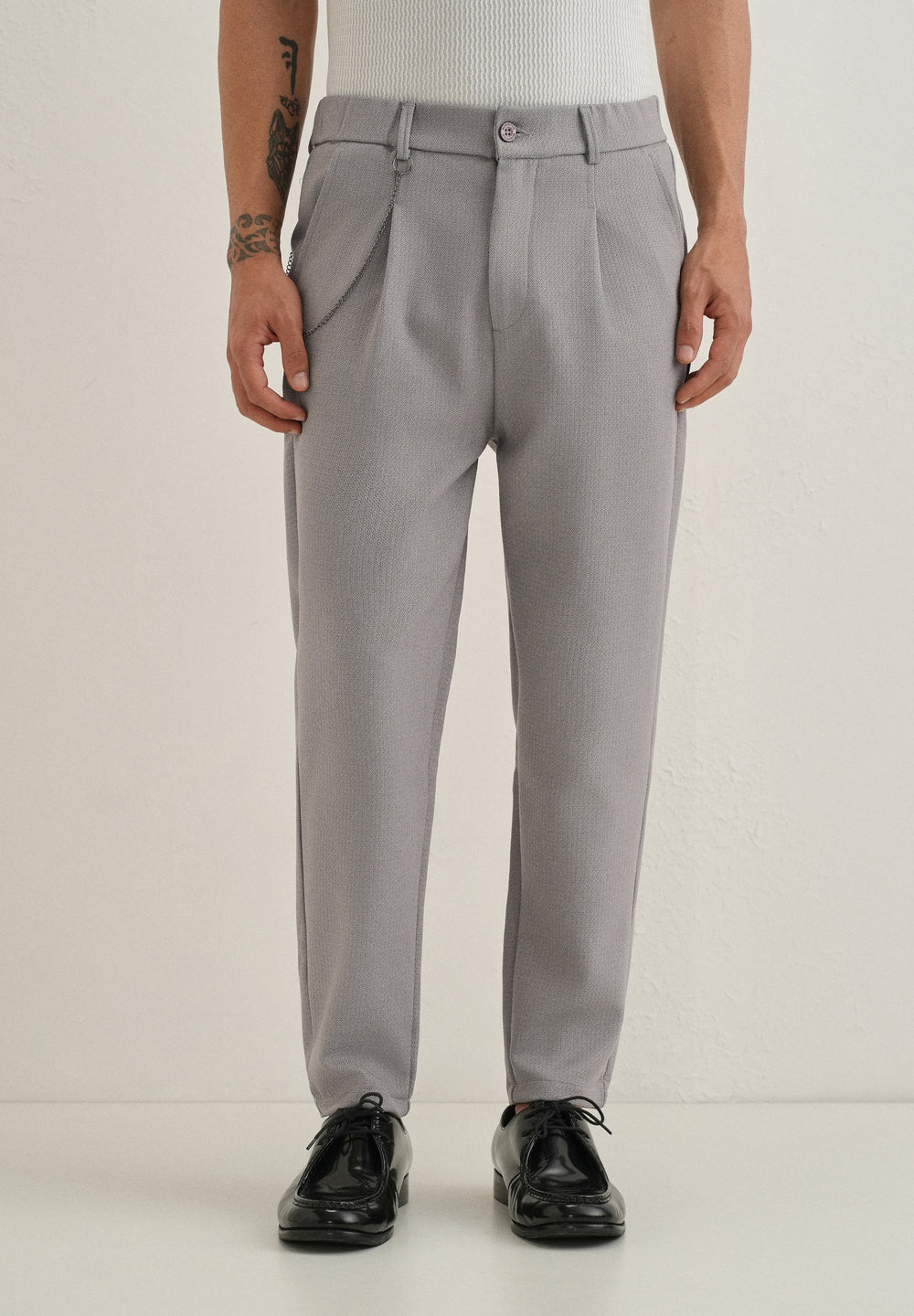Grey Textured Korean Pant
