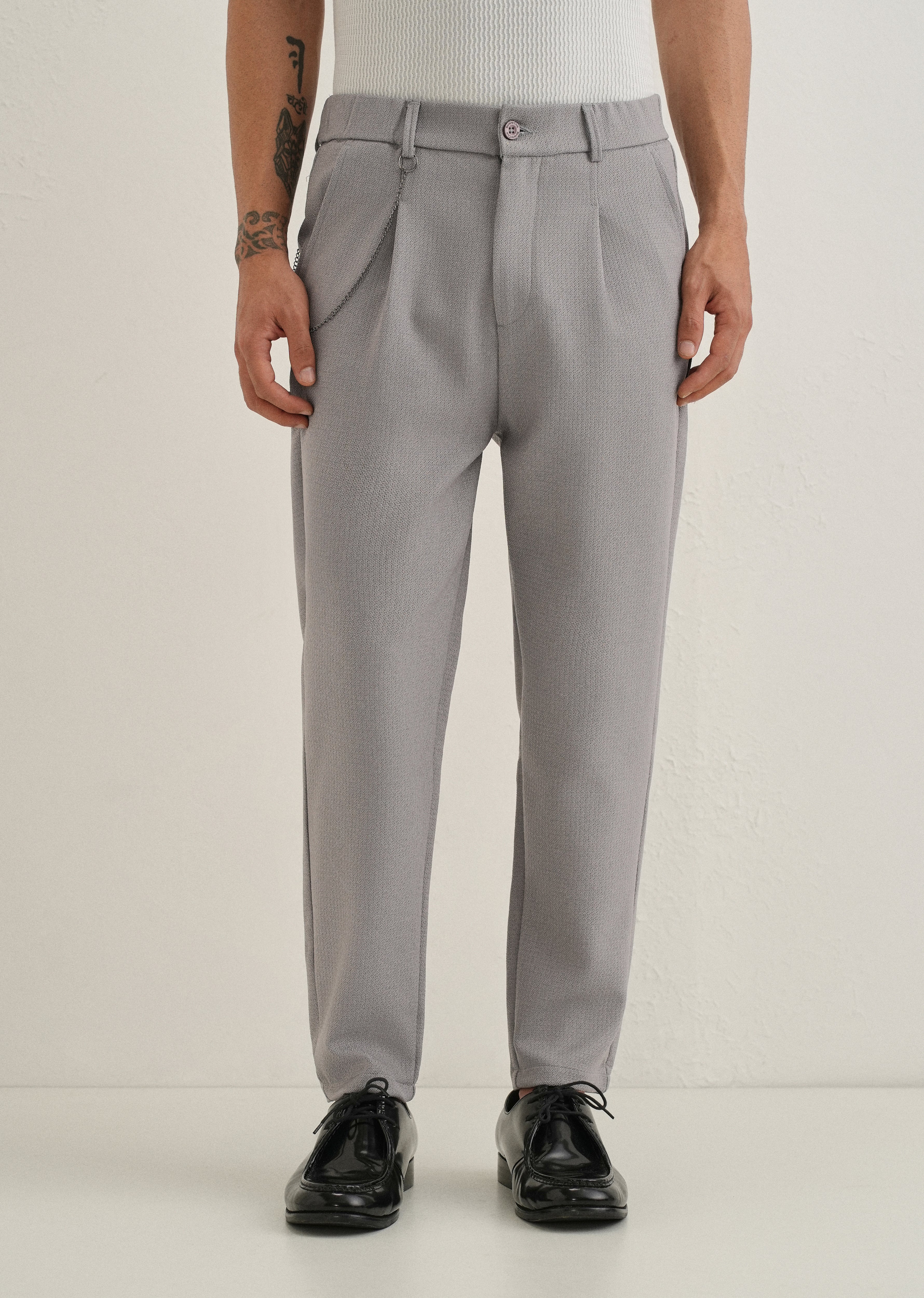 Grey Textured Korean Pant