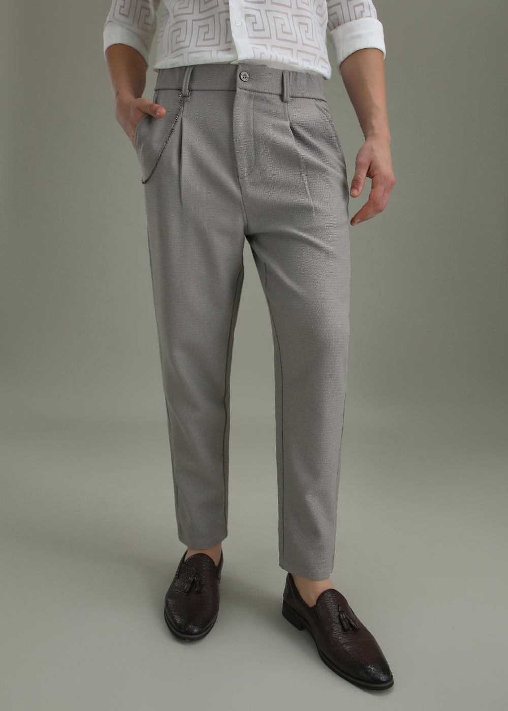 Grey Textured Korean Pant
