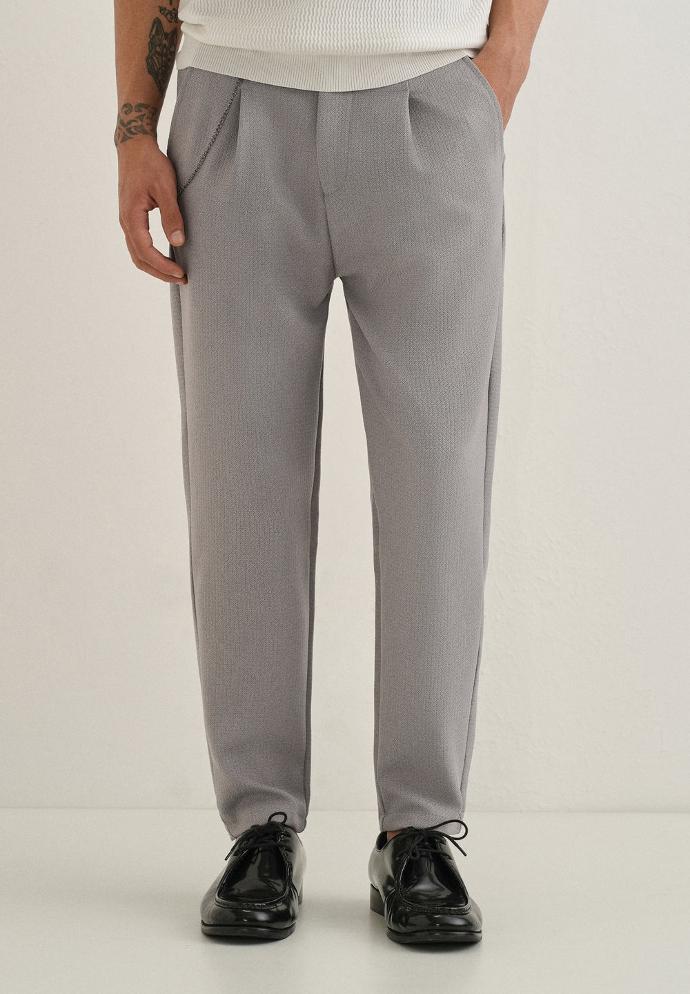 Grey Textured Korean Pant