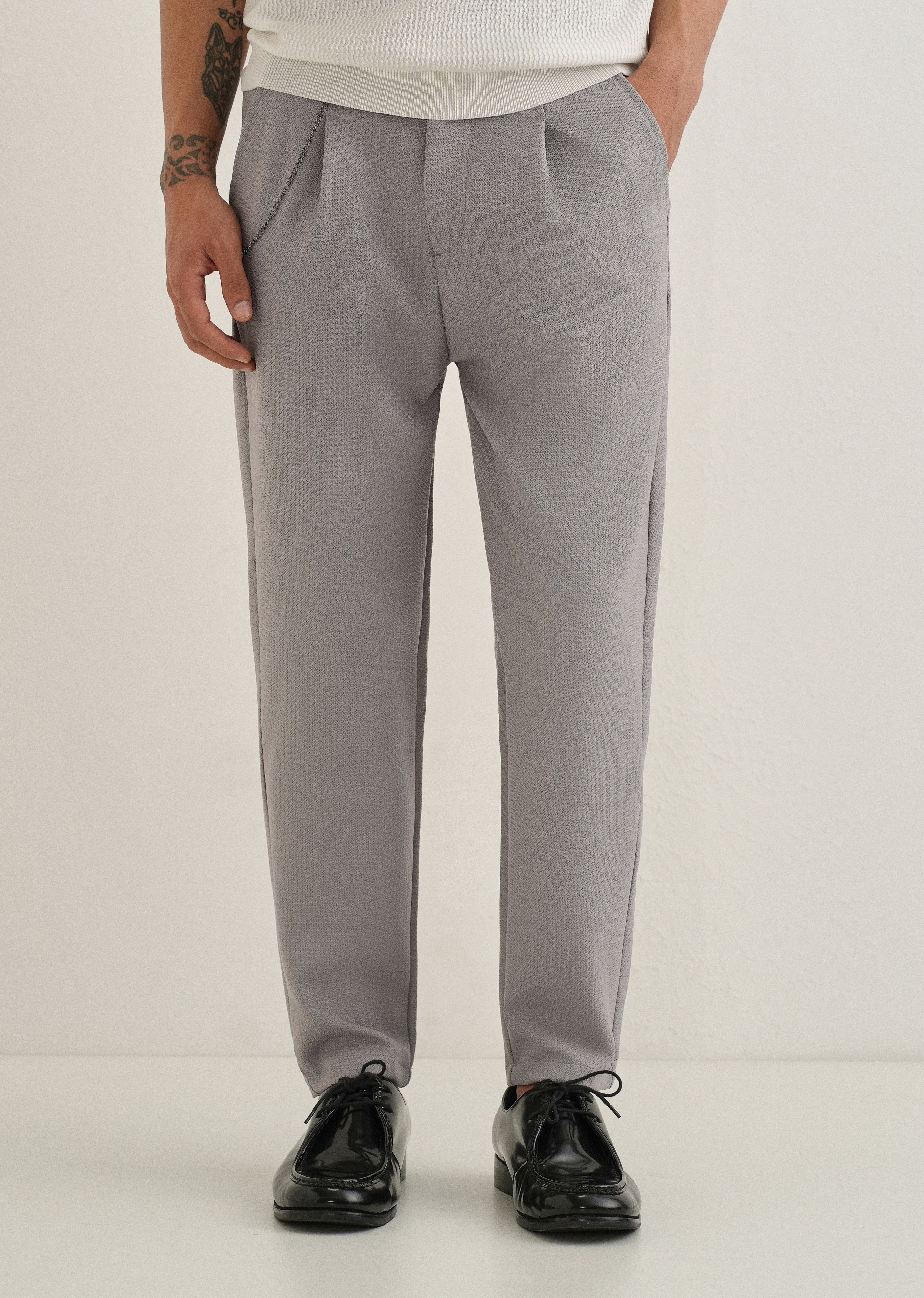 Grey Textured Korean Pant