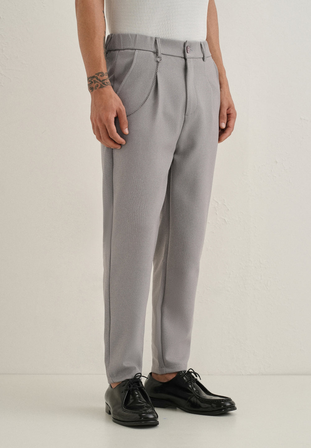 Grey Textured Korean Pant