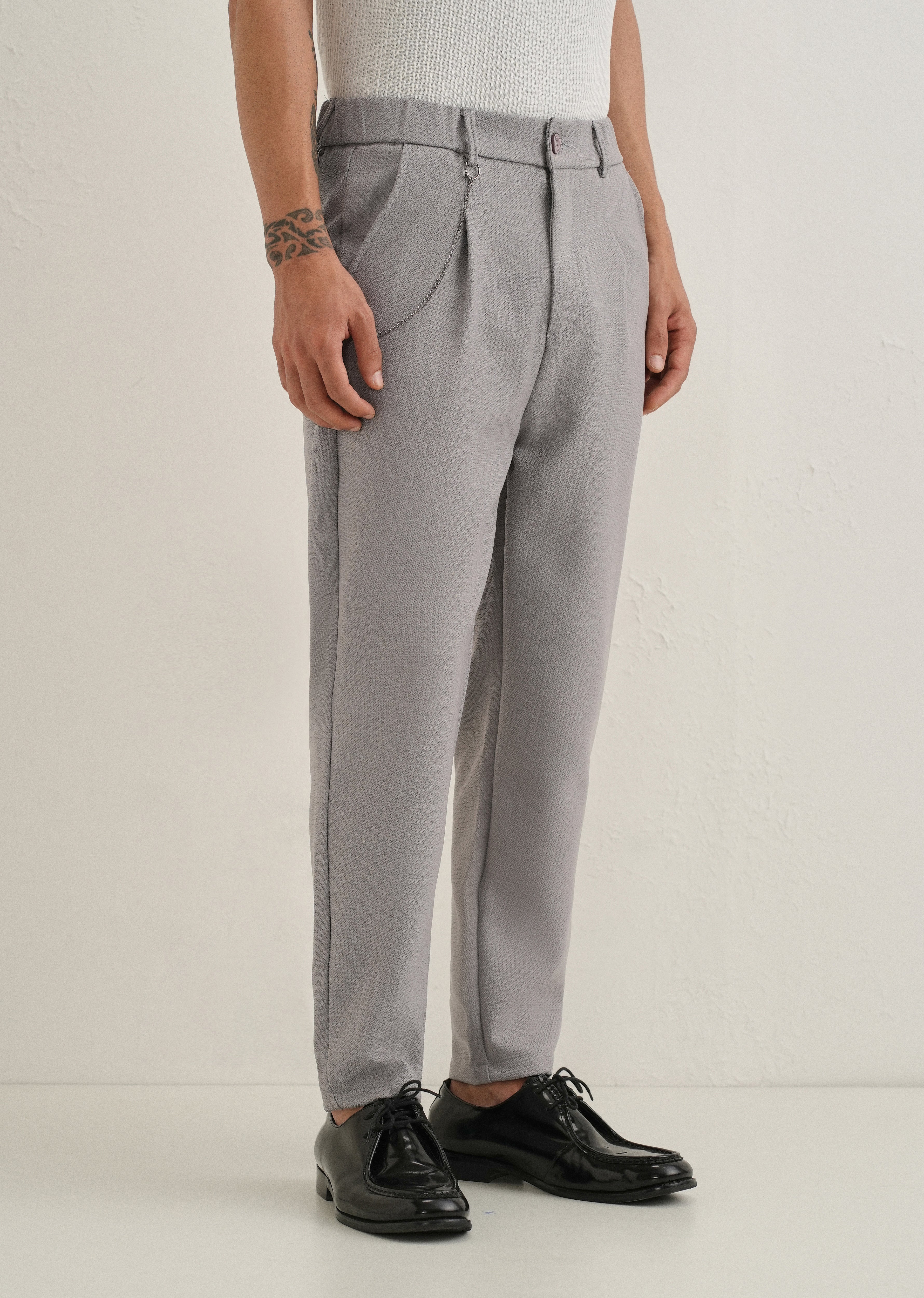 Grey Textured Korean Pant