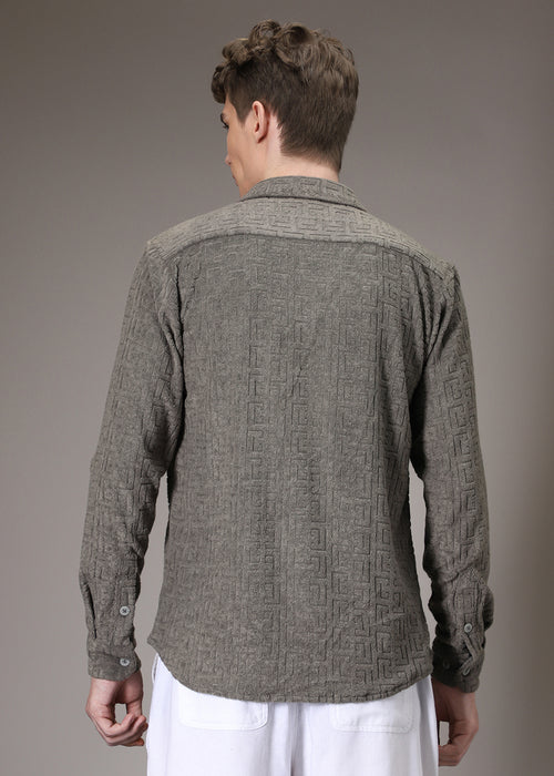 Grey Jacquard Towelling Camp Shirt