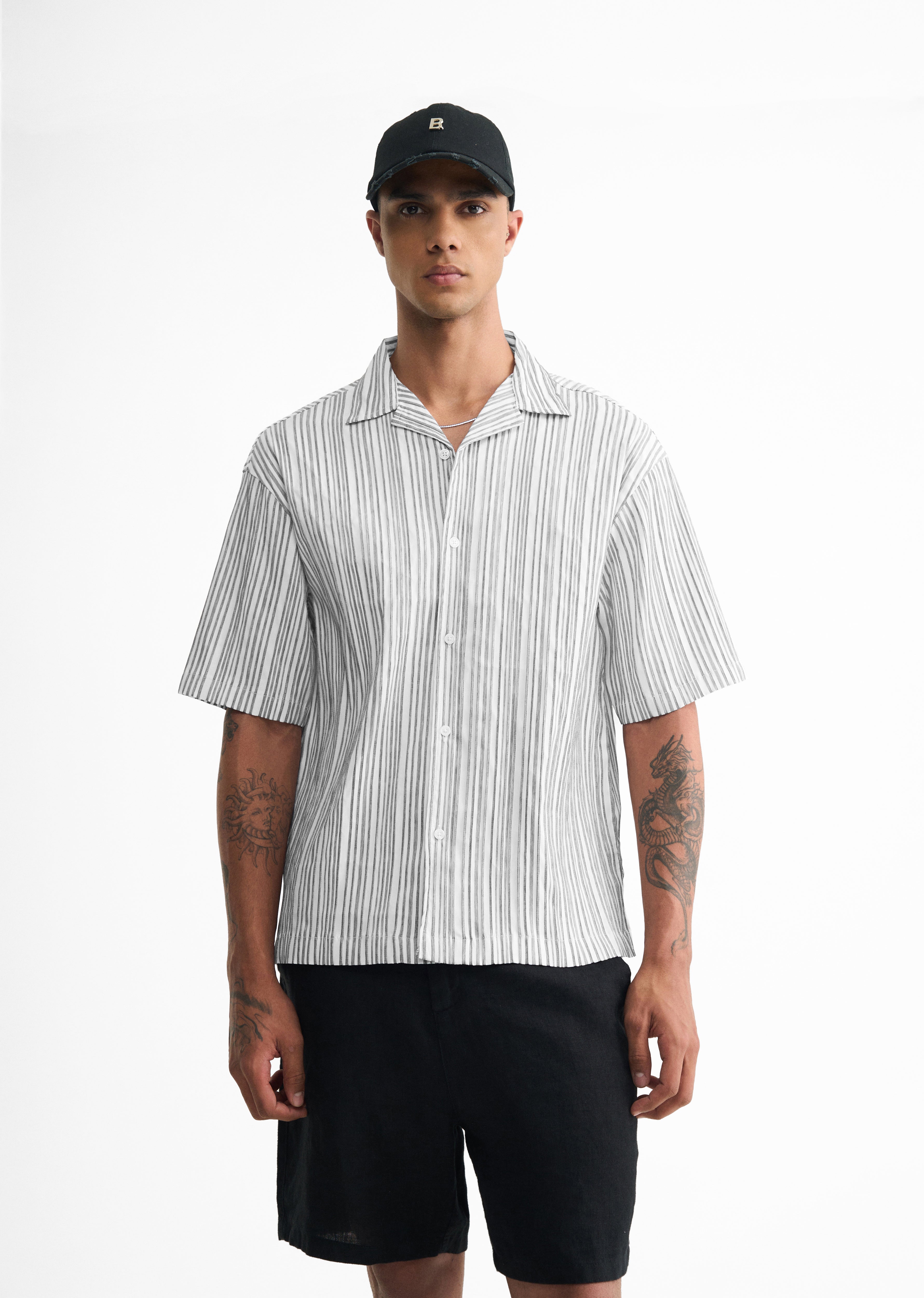 Grey Textured Stripe Shirt