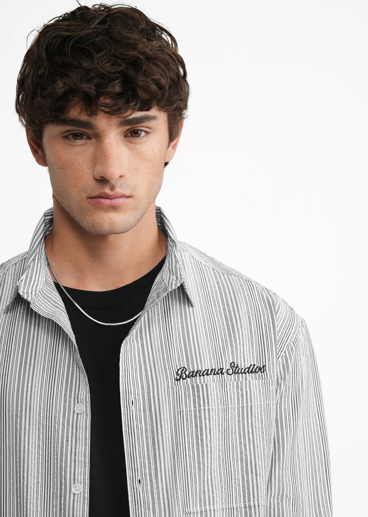 Grey Textured Striped Boxy Shirt